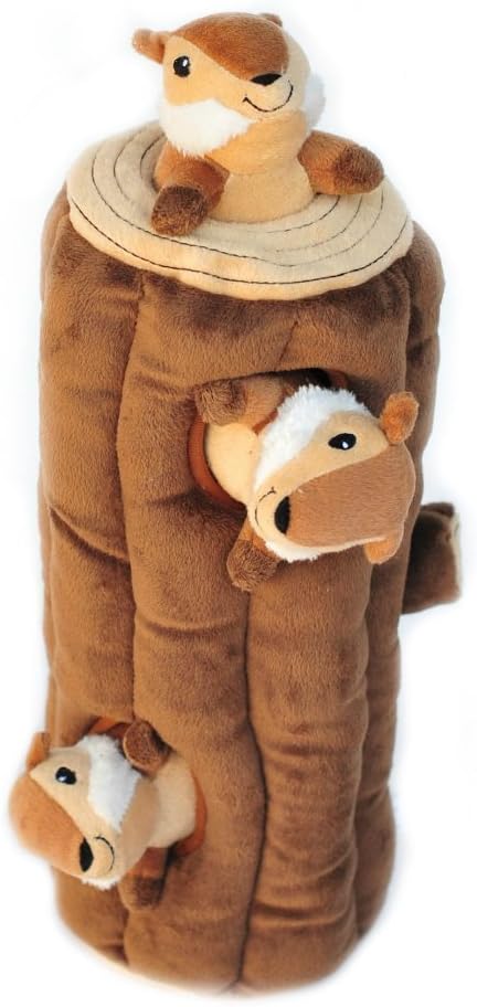 Burrow- Interactive Dog & Puppy Toys for Boredom, Stimulating Pet Products to Keep Them Busy, Hide & Seek Plush Dog Puzzles, Squeaky Toy for Enrichment, for Small & Medium Dogs- Chipmunk Log