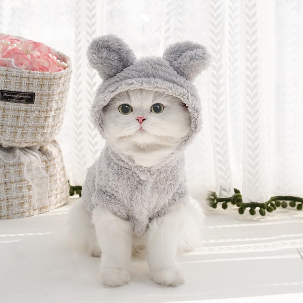 Cat Bunny Ears Costume Cute Dog Kitten Hoodies Sweater Rabbit Ears Puppy Pet Apparel (Medium,Pink)