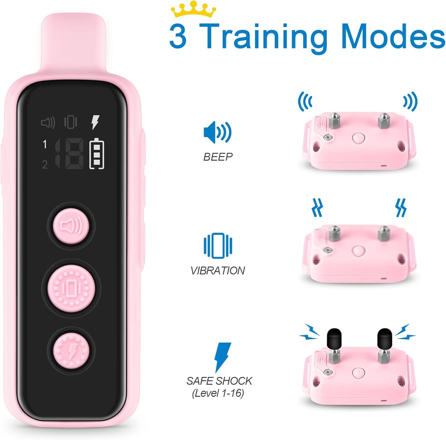 Dog Shock Collar for 2 Dogs - (8-120Lbs) Waterproof Rechargeable Electric Dog Training Collar with Remote for Small Medium Large Dogs with Beep Vibration Safe Shock Modes(Pink)