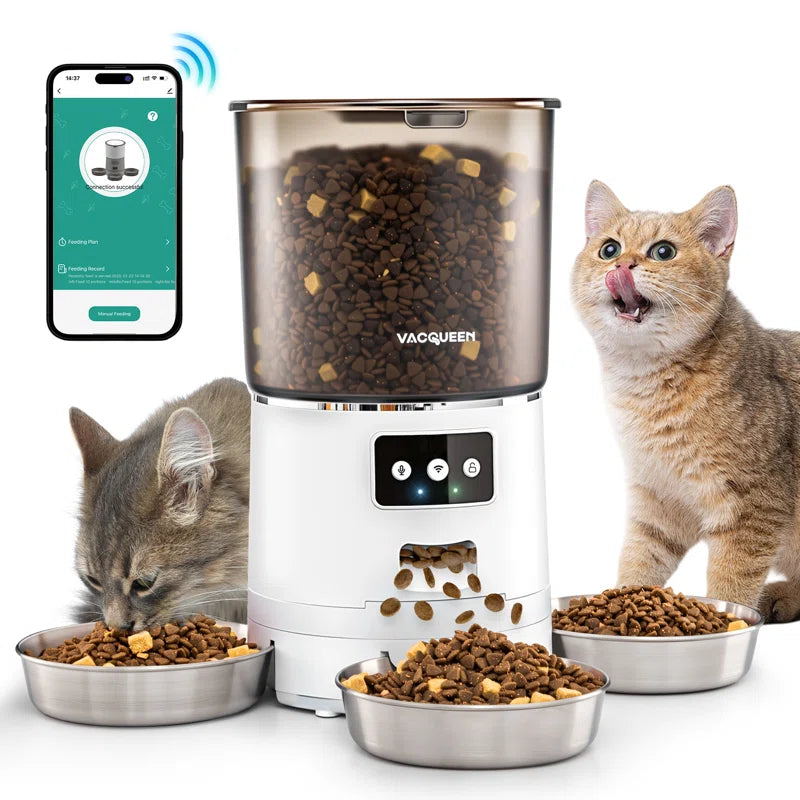 Automatic Cat Food Dispenser with 3 Bowls for 3 Cats & 6L Volum Capacity, 2.4G Wifi with APP Remote Feeding