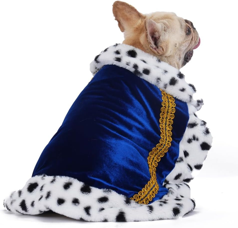Pet Serial Lux Fur Blue Cat Dog Cloak for Halloween Costumes, King Queen Prince and Princess Cosplay-M