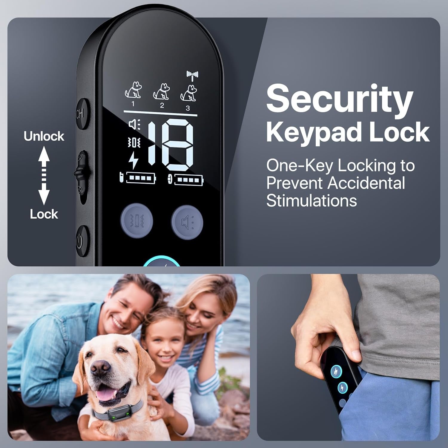 Dog Shock Collar with Remote Control, Dog Training Collar for Large Medium Dogs 40-120Lbs Waterproof, Shock Collar for Dogs with Beep Vibration Security Lock (Matte Black)
