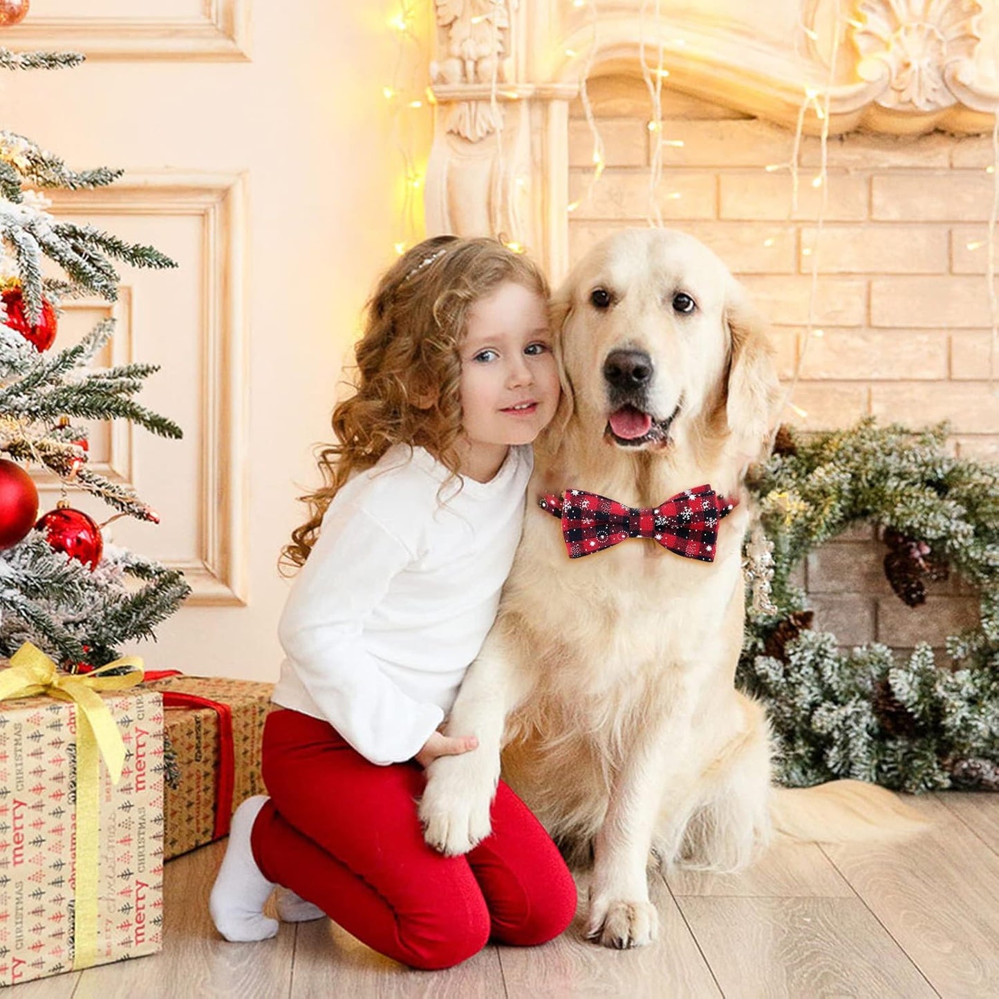 Christmas Dog Collar and Bow Tie with Classic Snowflake Pattern, Adorable Collar with Light Release Buckle Pet Accessories for Puppy Dogs Cats Pets (X-Small)