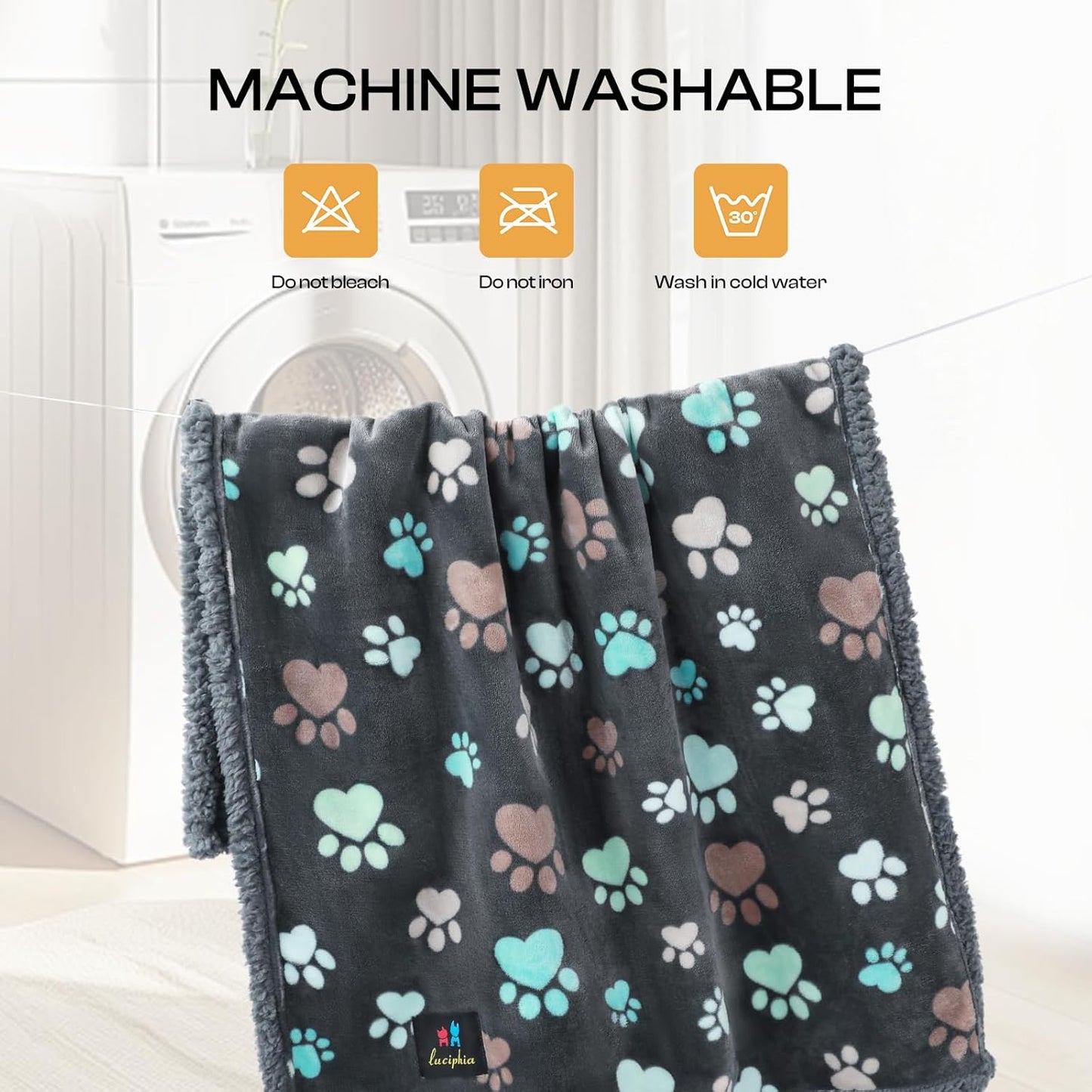Waterproof Pet Blankets for Couch Sofa Bed Cover Cat Liquid Pee Proof Washable Soft Fluffy Large Dog Blanket Reversible Furniture Protection Puppy Grey Paw Thicken Small（40" X 28"）