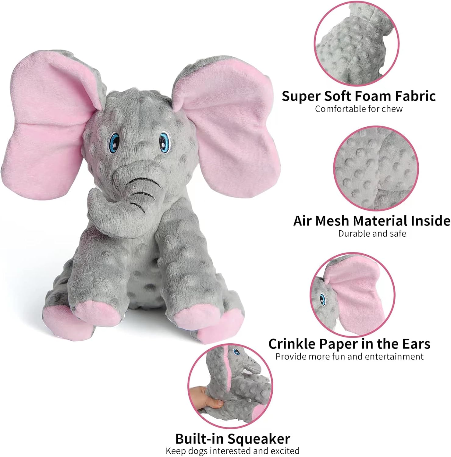 Dog Toys Puppy Toys Cute Squeaky Elephant Dog Toy with Crinkle Paper Stuffed Plush Animal to Keep Them Busy for Small Medium Large Dogs