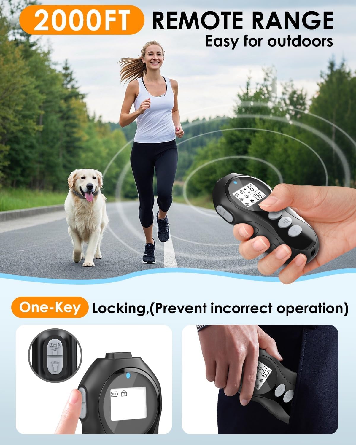 Dog Shock Collar with Remote Control - Shock Collar for Dogs IPX7 Waterproof Dog Training Collar with Beep Vibration Static Correction Flashlight Long-Lasting Battery Safe Training for Dogs 10–120 Lbs