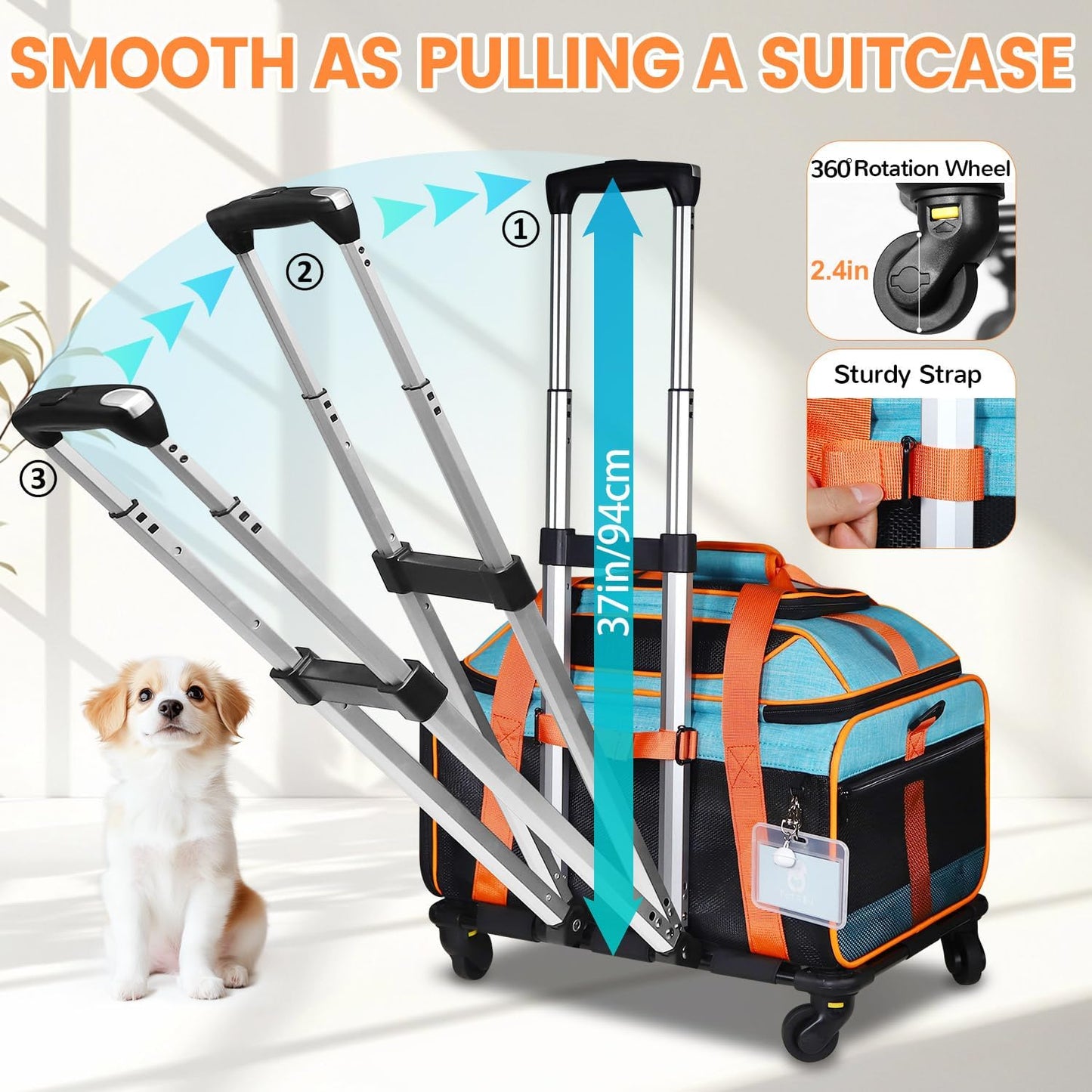 Top-Expandable Pet Carrier with Wheels 19X13X9 Inches Southwest Allegiant Airlines Approved, Soft-Sided Carrier for Small Dog under 12 Lbs and Large Cat under 15 Lbs(Blue)