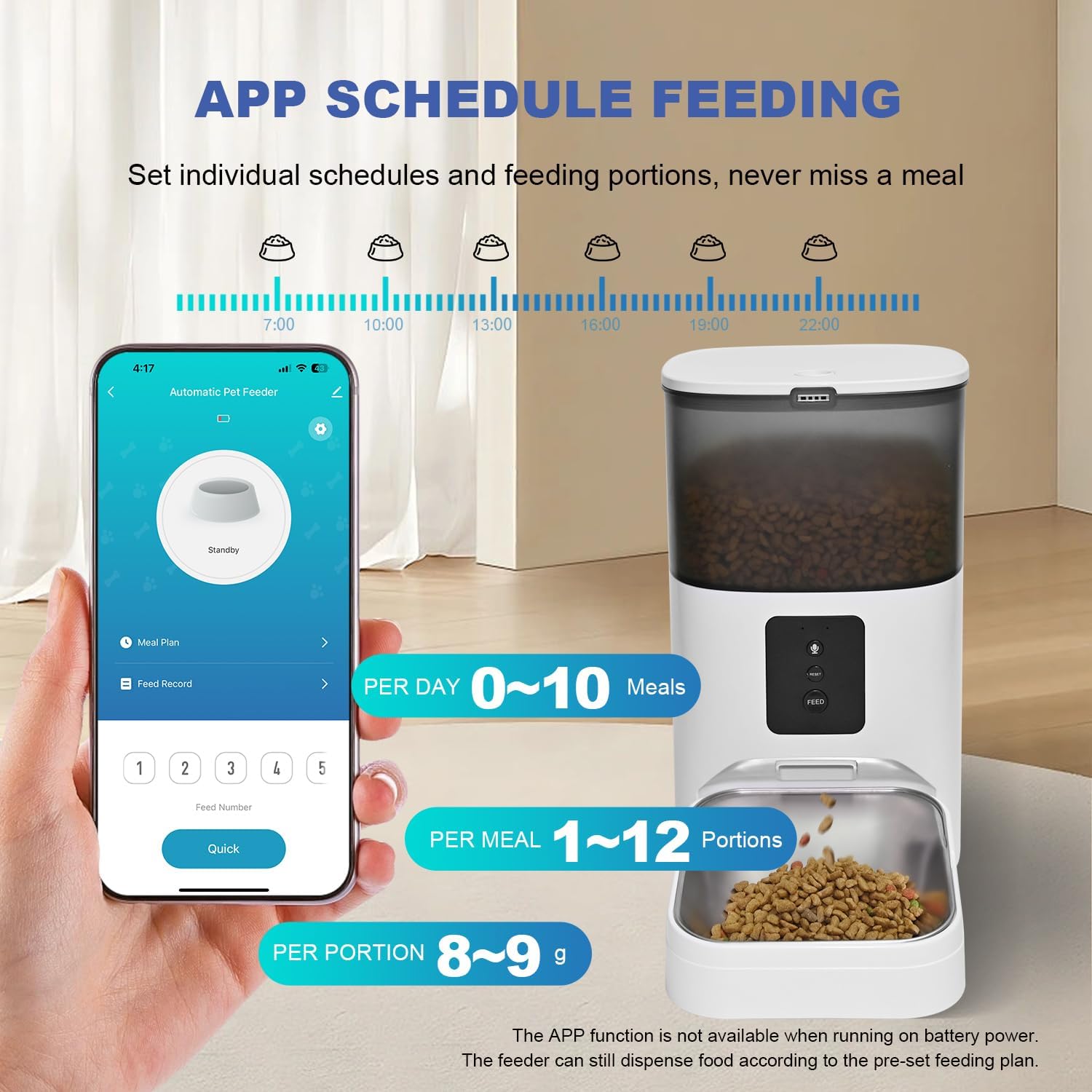2.4G Wifi Automatic Cat Feeder, 4L Food Dispenser with 10S Voice Recorder, Pet Feeder up to 10 Meals per Day, Timed Cat Feeder with Dry Food Sealed Ring (White, 4L-Wifi)