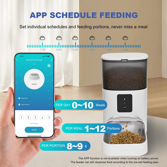 2.4G Wifi Automatic Cat Feeder, 4L Food Dispenser with 10S Voice Recorder, Pet Feeder up to 10 Meals per Day, Timed Cat Feeder with Dry Food Sealed Ring (White, 4L-Wifi)