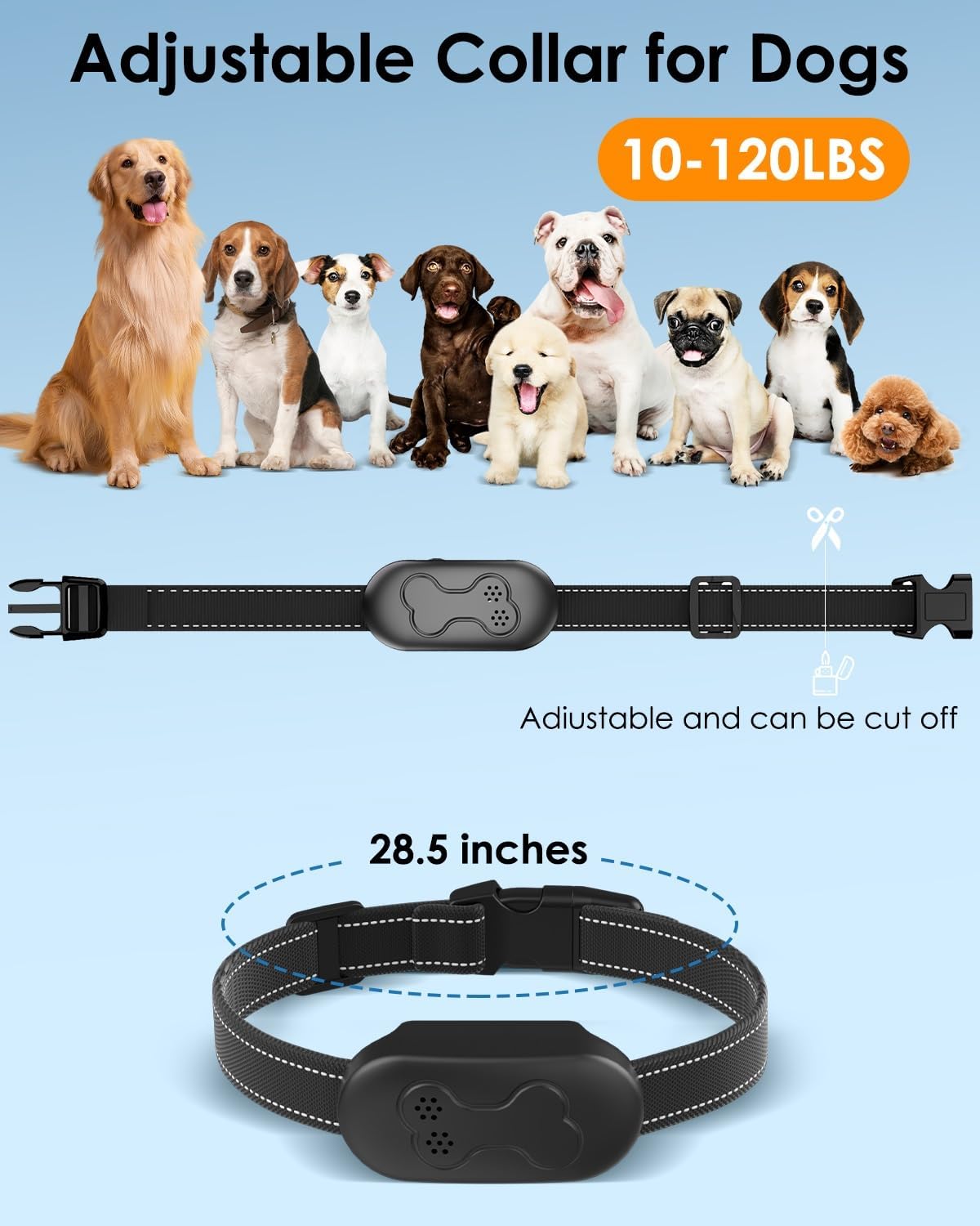 Dog Shock Collar with Remote Control - Shock Collar for Dogs IPX7 Waterproof Dog Training Collar with Beep Vibration Static Correction Flashlight Long-Lasting Battery Safe Training for Dogs 10–120 Lbs