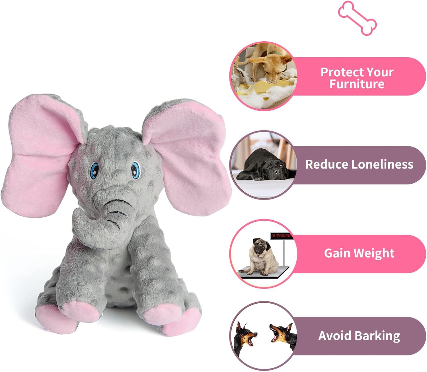 Dog Toys Puppy Toys Cute Squeaky Elephant Dog Toy with Crinkle Paper Stuffed Plush Animal to Keep Them Busy for Small Medium Large Dogs