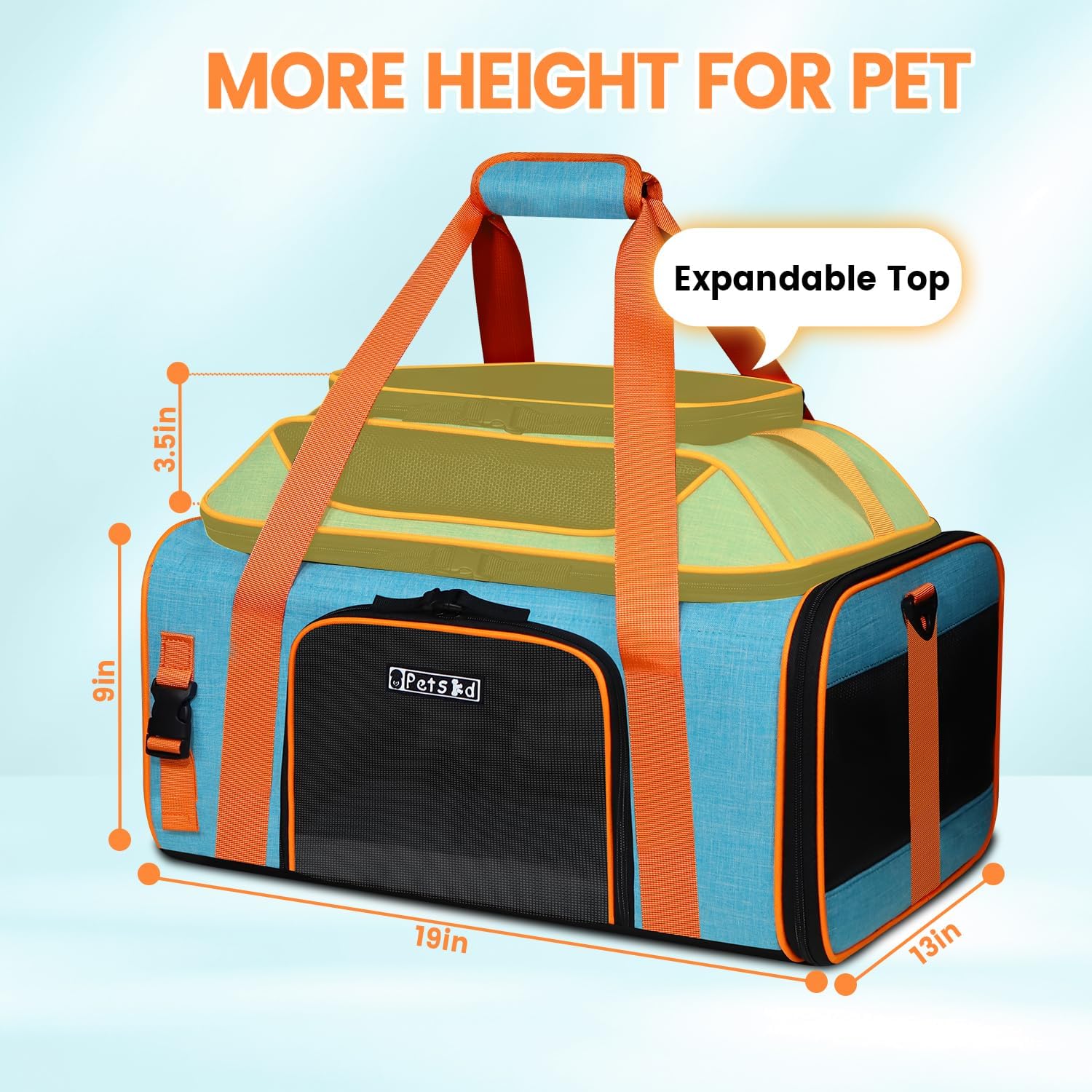 Top-Expandable Pet Carrier with Wheels 19X13X9 Inches Southwest Allegiant Airlines Approved, Soft-Sided Carrier for Small Dog under 12 Lbs and Large Cat under 15 Lbs(Blue)