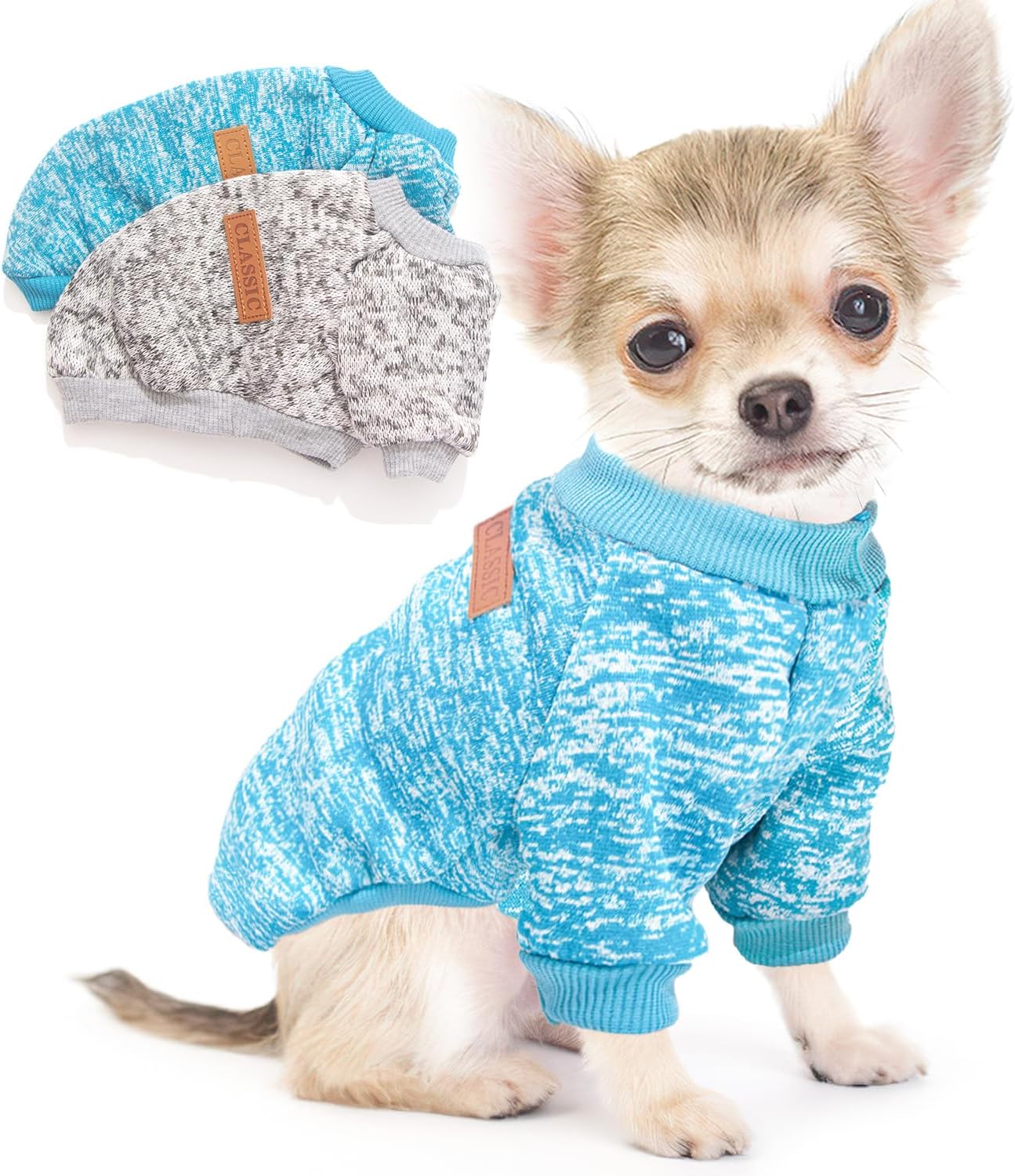 2 Pieces Dog Sweaters for Small Dogs Winter Fleece Puppy Sweaters Warm Cute Dog Clothes Outfit for Chihuahua Yorkie Dog Classic Knitwear Sweater Pet Costume (X-Small)