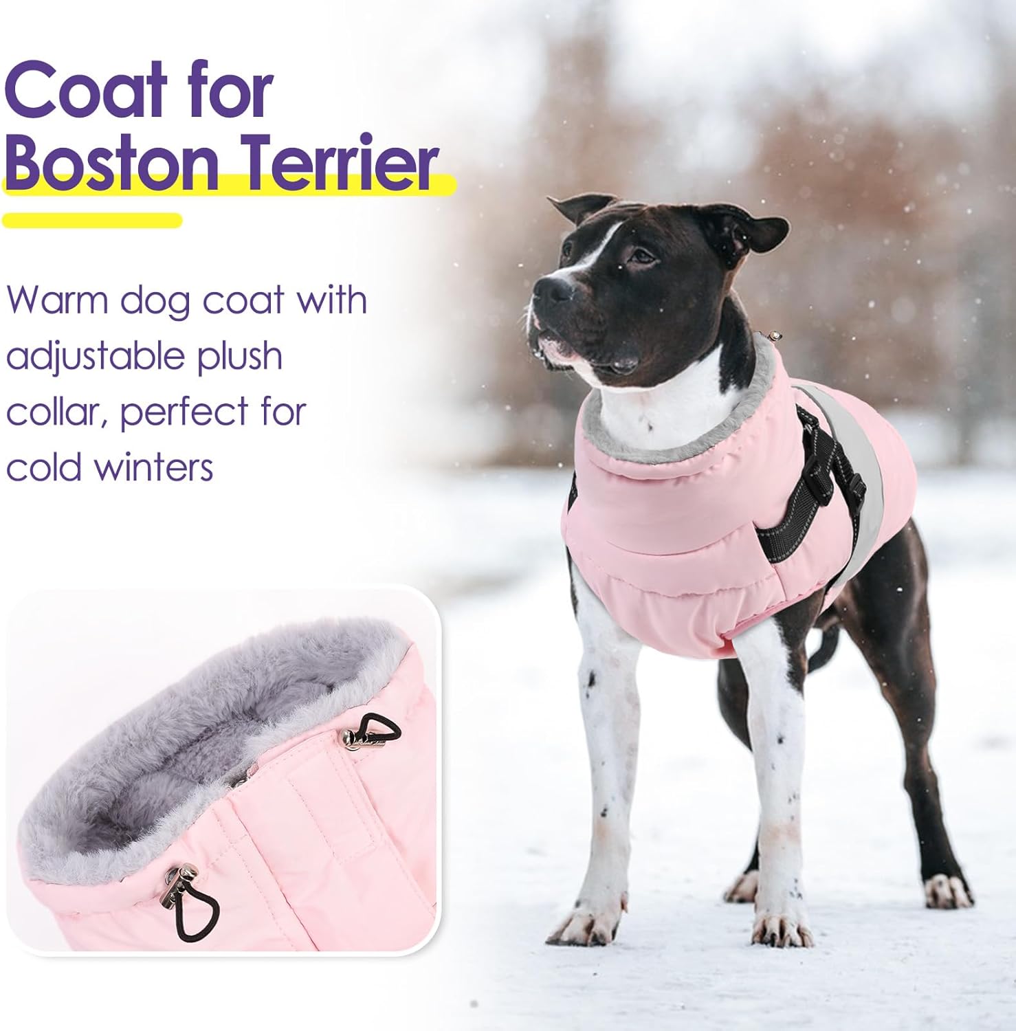 Small Dog Coat with Harness Built In, Warm Dog Jacket Winter with Zipper on Back, Waterproof Pet Snow Jacket Snowsuit Pet Sweater Clothes for Schnauzer, Yorkshire Terrier, Pink S
