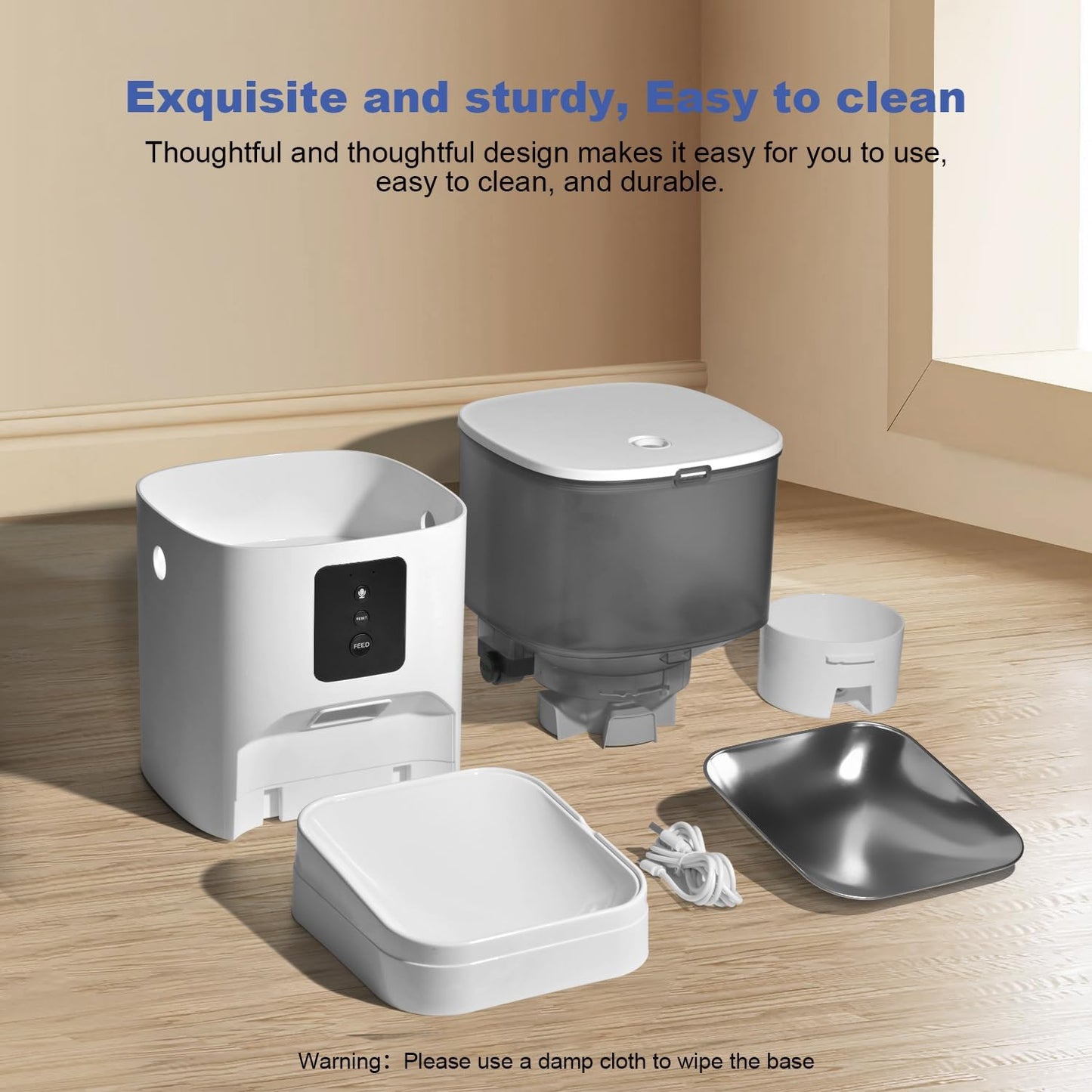 2.4G Wifi Automatic Cat Feeder, 4L Food Dispenser with 10S Voice Recorder, Pet Feeder up to 10 Meals per Day, Timed Cat Feeder with Dry Food Sealed Ring (White, 4L-Wifi)