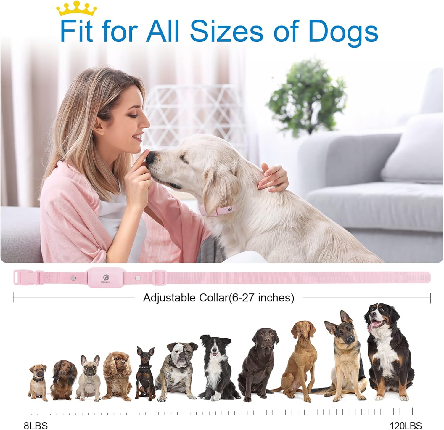 Dog Shock Collar for 2 Dogs - (8-120Lbs) Waterproof Rechargeable Electric Dog Training Collar with Remote for Small Medium Large Dogs with Beep Vibration Safe Shock Modes(Pink)