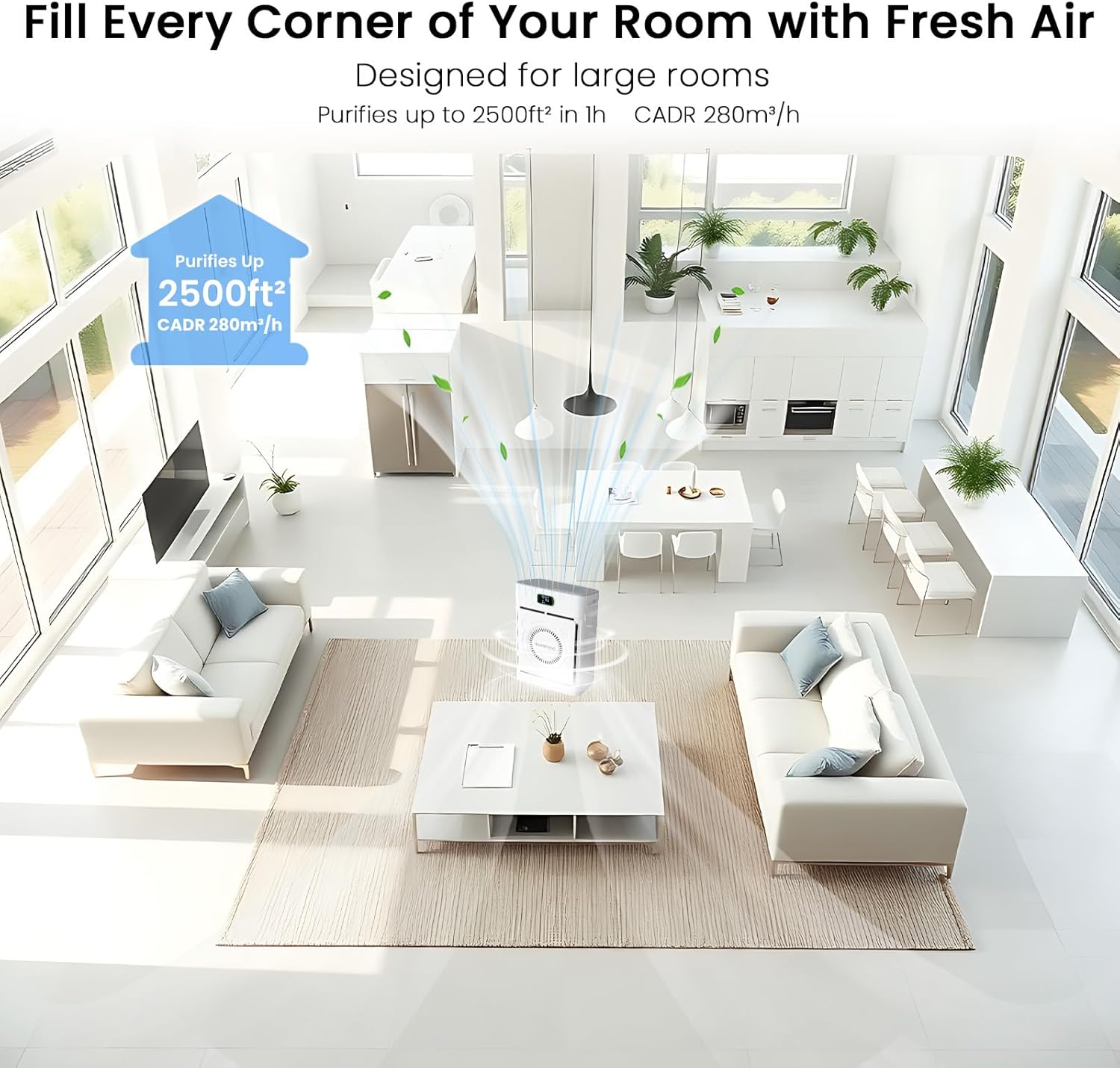 Smart Pet Air Purifiers for Home Large Room up to 2500 Ft², H13 HEPA Air Purifiers for Home Pets with Wifi, Double-Sided Air Inlet, PM 2.5 Sensor, Pet Air Purifier for Pets Hair, Smoke, Pollen, 20Db