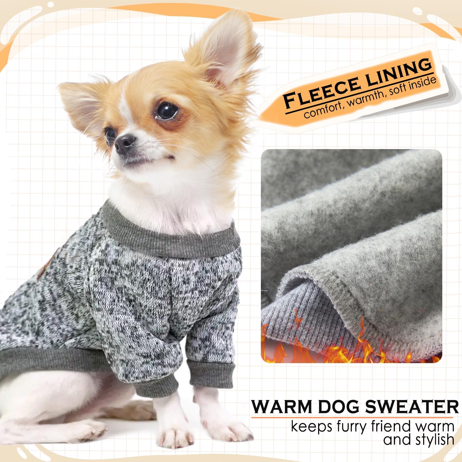 2 Pieces Dog Sweaters for Small Dogs Winter Fleece Puppy Sweaters Warm Cute Dog Clothes Outfit for Chihuahua Yorkie Dog Classic Knitwear Sweater Pet Costume (Xx-Small)