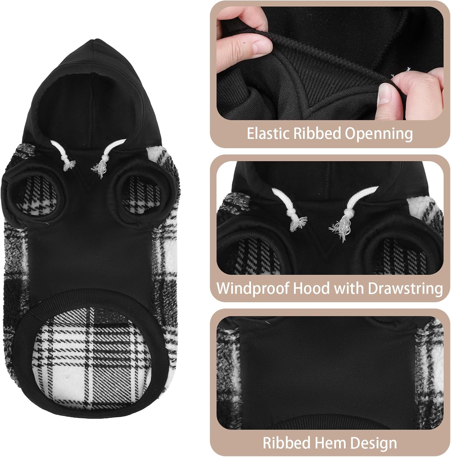 Dog Hoodie Puppy Sweatshirt Warm Dog Sweater Winter Clothes Cold Weather Coats for Small Medium Large Dogs, Black, XL