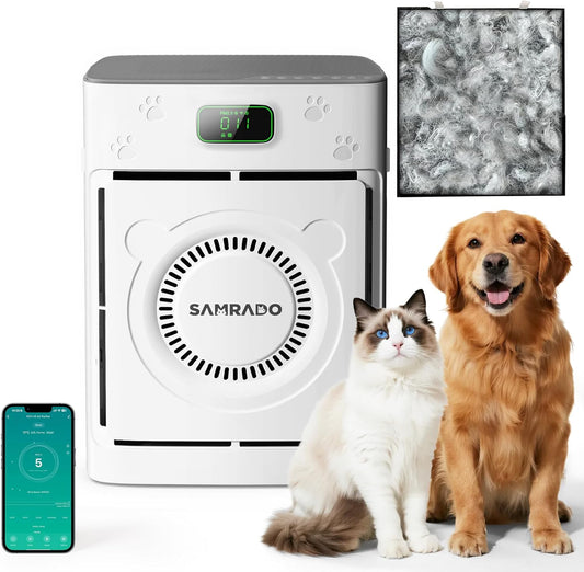 Smart Pet Air Purifiers for Home Large Room up to 2500 Ft², H13 HEPA Air Purifiers for Home Pets with Wifi, Double-Sided Air Inlet, PM 2.5 Sensor, Pet Air Purifier for Pets Hair, Smoke, Pollen, 20Db