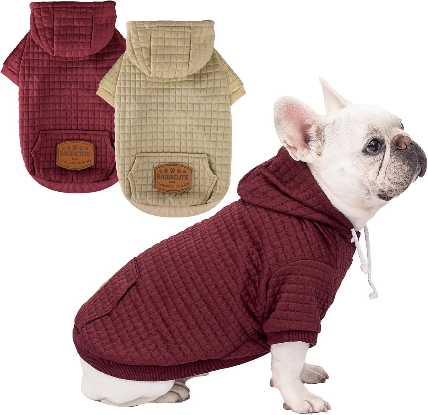 2 Pack Dog Hoodie Sweaters for Small Medium Large Dogs Winter Fall Warm Dog Clothes for Small Dogs Ultra-Soft Sweatshirt Jackets Waffle-Like Laminated Coats Bulldog Pitbull Schnauzer Cats