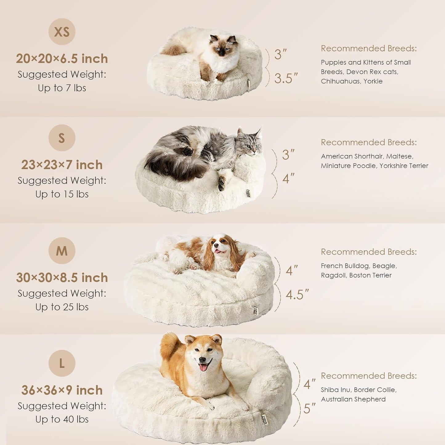 Small Dog Bed and Cat Couch for Puppy and Kitten - Fluffy Faux Rabbit Fur Pet Sofa with Washable Removable Cover, Waterproof and Non-Slip, 23 Inch Cream