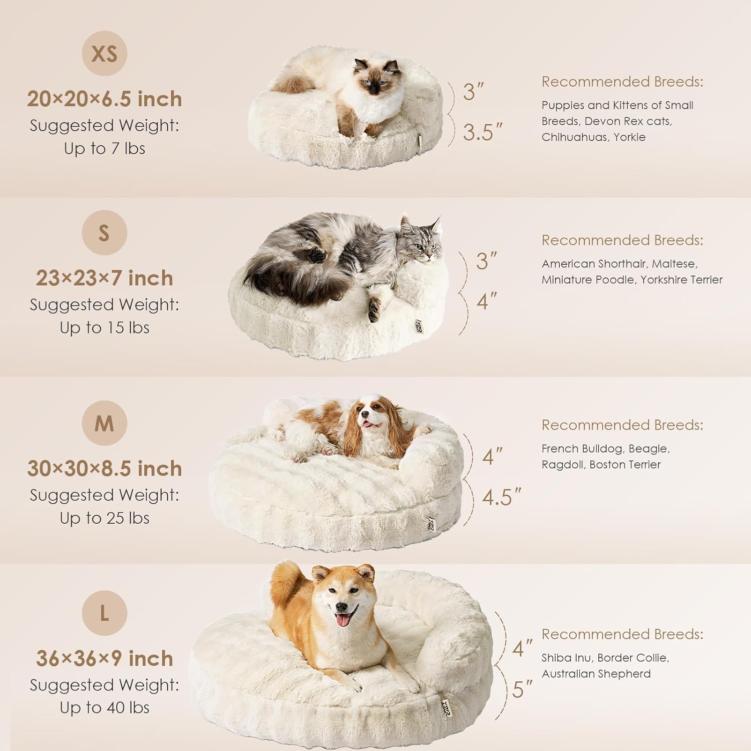 Small Dog Bed and Cat Couch for Puppy and Kitten - Fluffy Faux Rabbit Fur Pet Sofa with Washable Removable Cover, Waterproof and Non-Slip, 23 Inch Cream