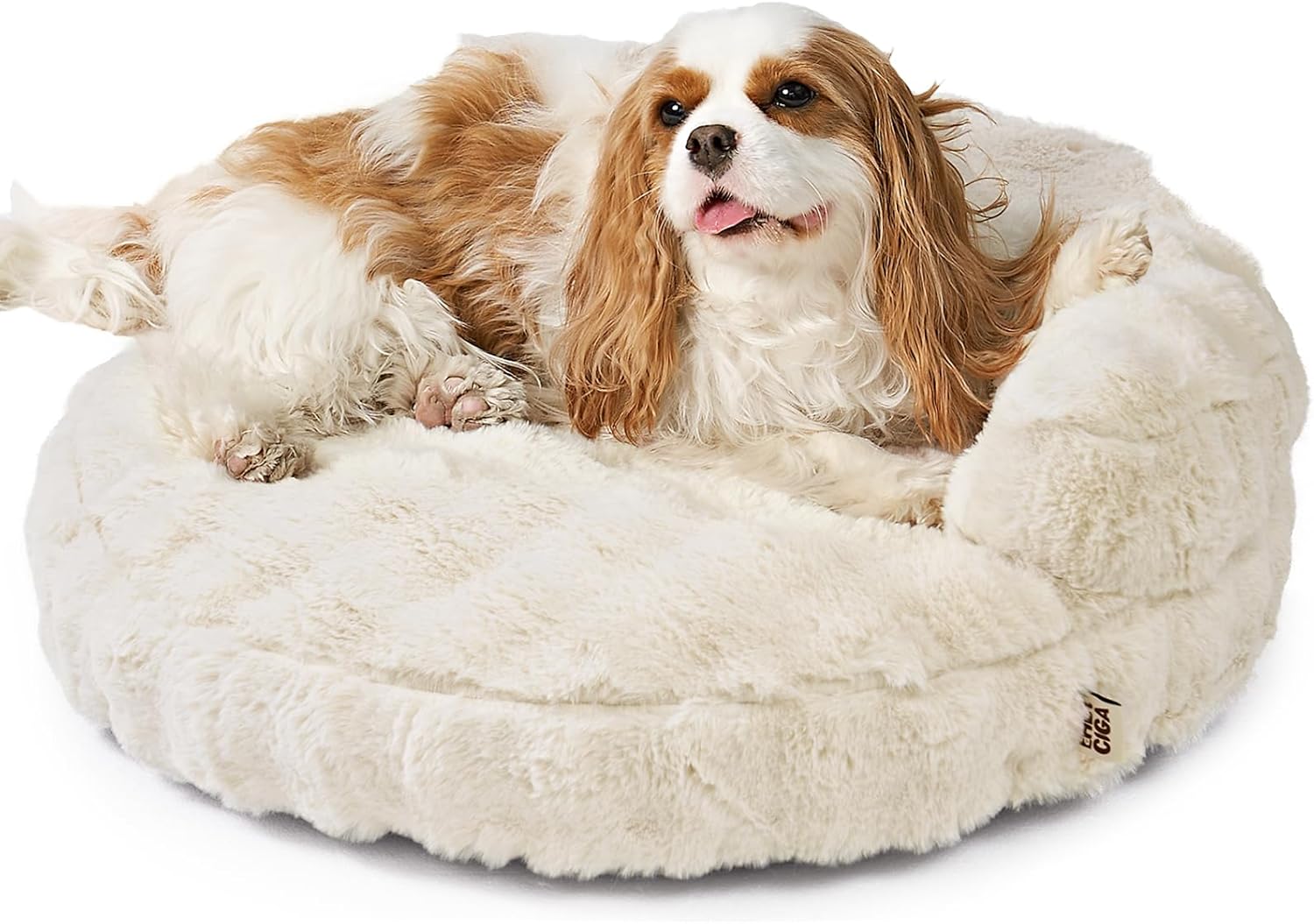 Small Dog Bed and Cat Couch for Puppy and Kitten - Fluffy Faux Rabbit Fur Pet Sofa with Washable Removable Cover, Waterproof and Non-Slip, 23 Inch Cream
