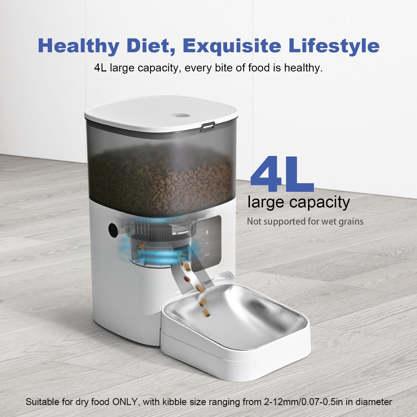 2.4G Wifi Automatic Cat Feeder, 4L Food Dispenser with 10S Voice Recorder, Pet Feeder up to 10 Meals per Day, Timed Cat Feeder with Dry Food Sealed Ring (White, 4L-Wifi)