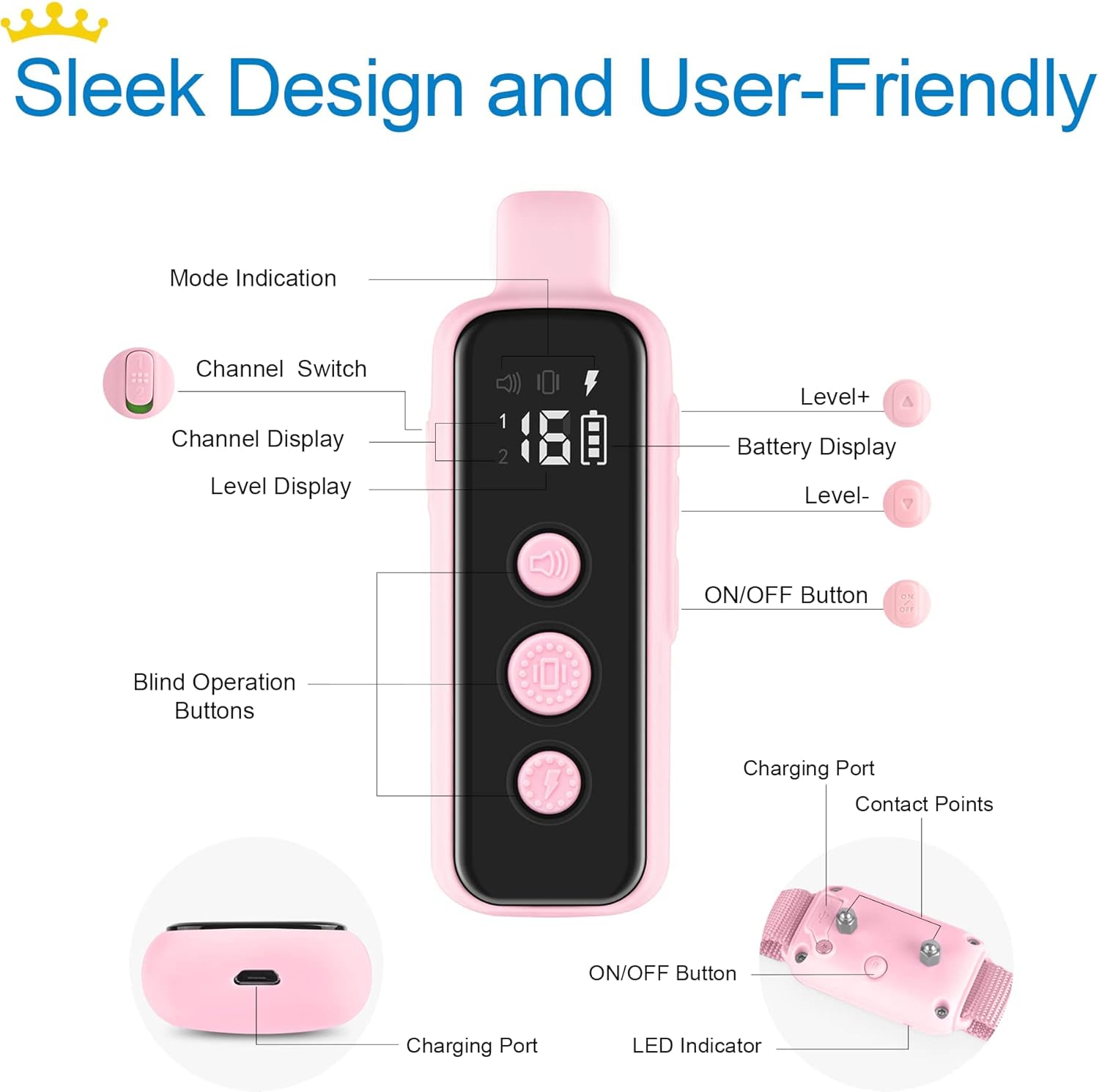 Dog Shock Collar for 2 Dogs - (8-120Lbs) Waterproof Rechargeable Electric Dog Training Collar with Remote for Small Medium Large Dogs with Beep Vibration Safe Shock Modes(Pink)
