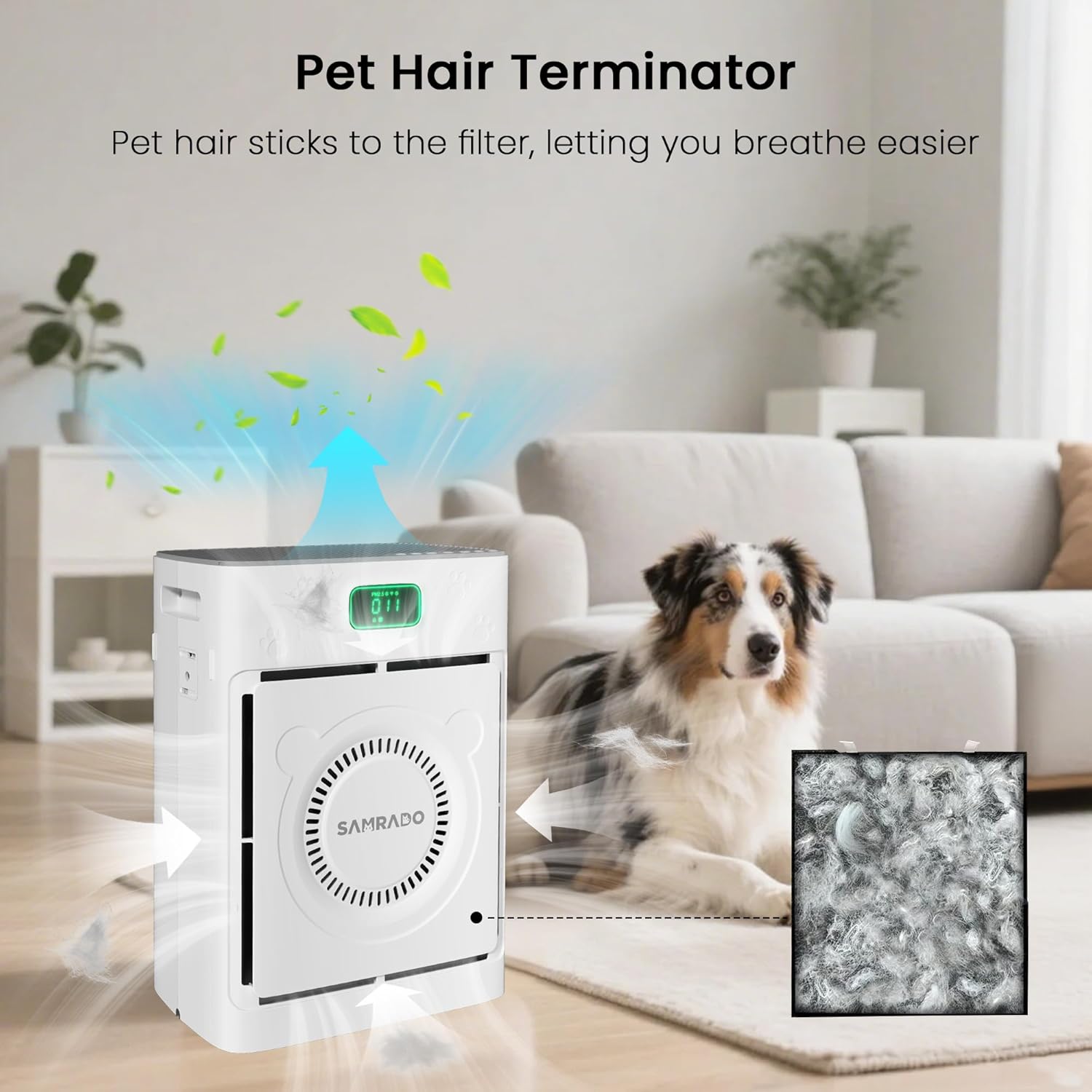 Smart Pet Air Purifiers for Home Large Room up to 2500 Ft², H13 HEPA Air Purifiers for Home Pets with Wifi, Double-Sided Air Inlet, PM 2.5 Sensor, Pet Air Purifier for Pets Hair, Smoke, Pollen, 20Db
