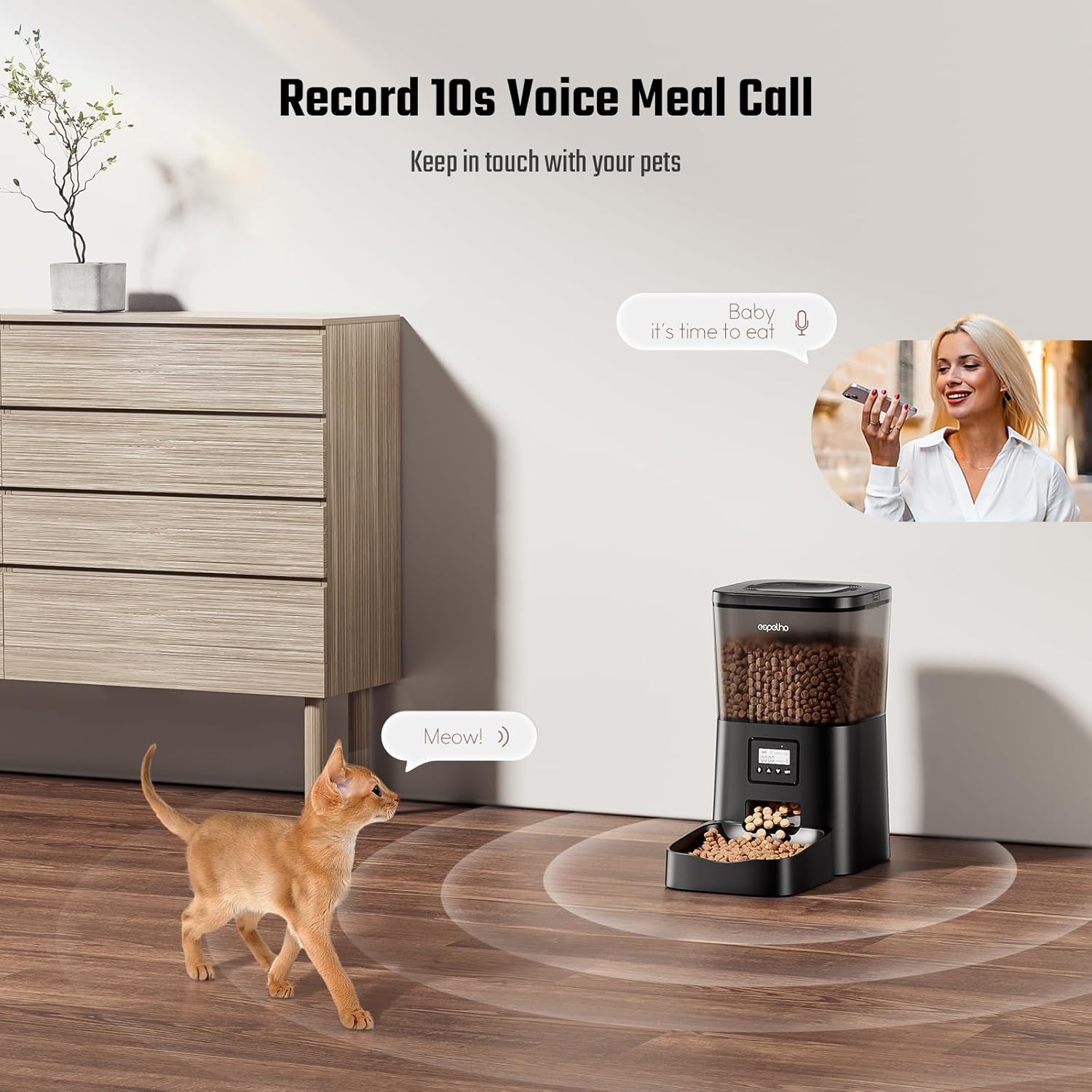 Automatic Cat Feeder- 4L Timed Cat Food Dispenser 1-6 Meals Control for Cat and Small Dog- Auto Pet Feeder with Desiccant Bag Keep Fresh for Reliable Easy Set up and Clean- Voice Recorder