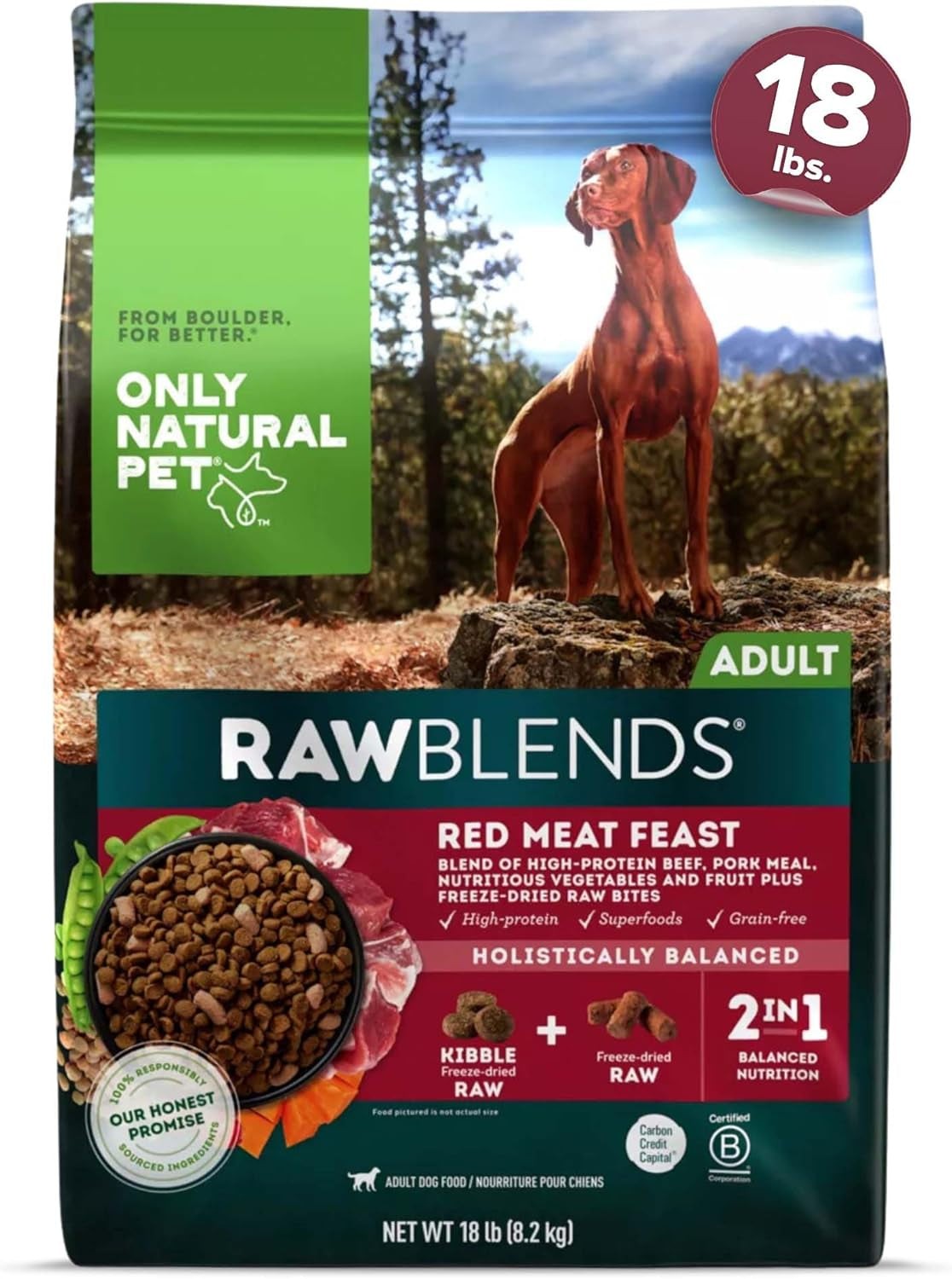 Raw Blends - High-Protein Dog Food with All-Natural Ingredients, Nutritious Whole Grains & 100% Raw Meat Bites for Balanced Nutrition & Holistic Health, Ideal for Large Breeds, 4 Lb