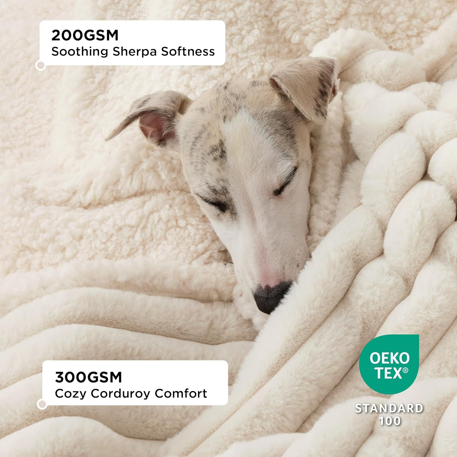 Waterproof Dog Blankets for Large Dogs - Soft Pet Cat Blanket Corduroy Fleece for Couch Bed Protector Washable, Cozy Calming Reversible Furniture Protection for Puppy,50"X60", Cream