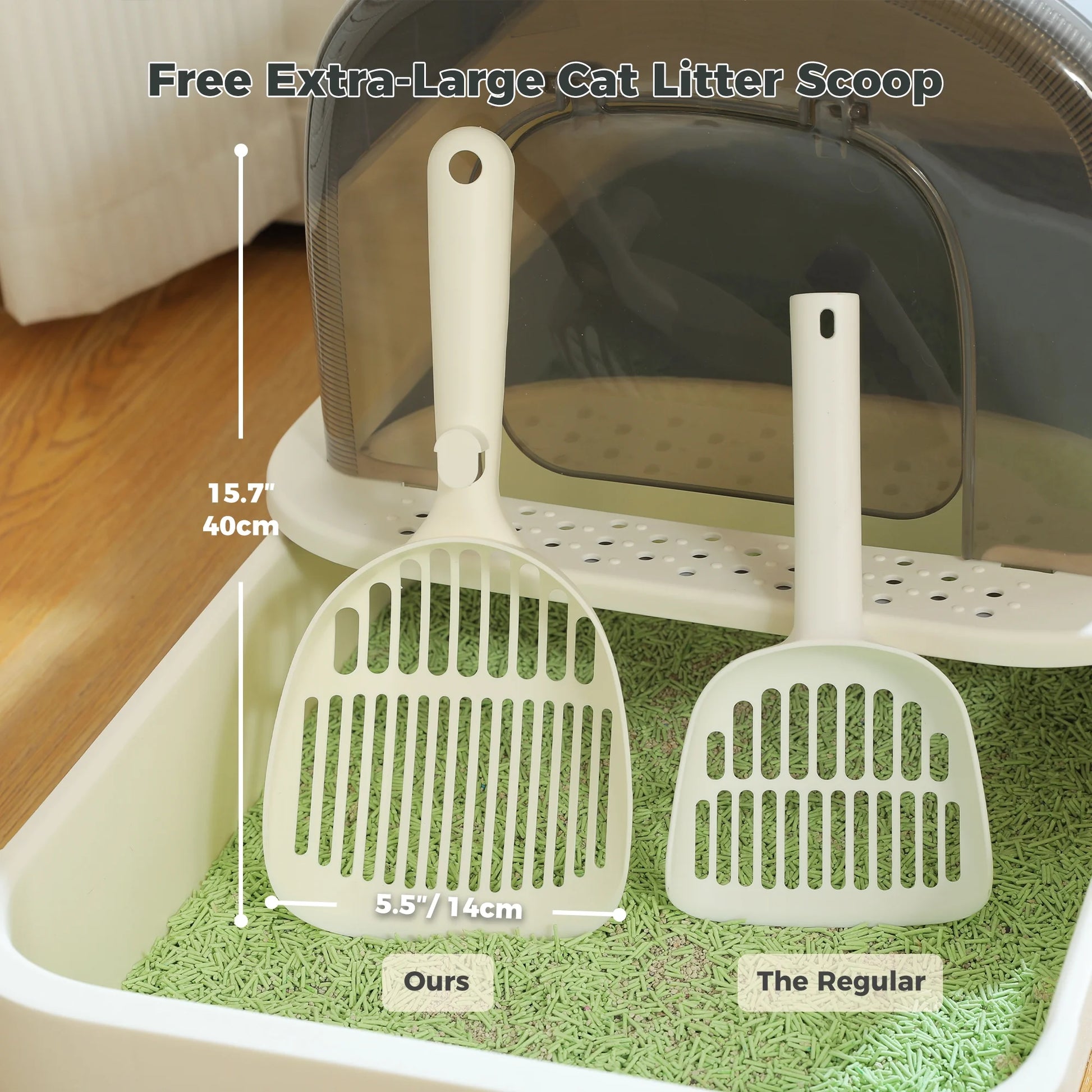 Large Cat Litter Box with Scoop Litter Box with Lid Double-Layer Leak-Proof Litter Box for Cat, Gray