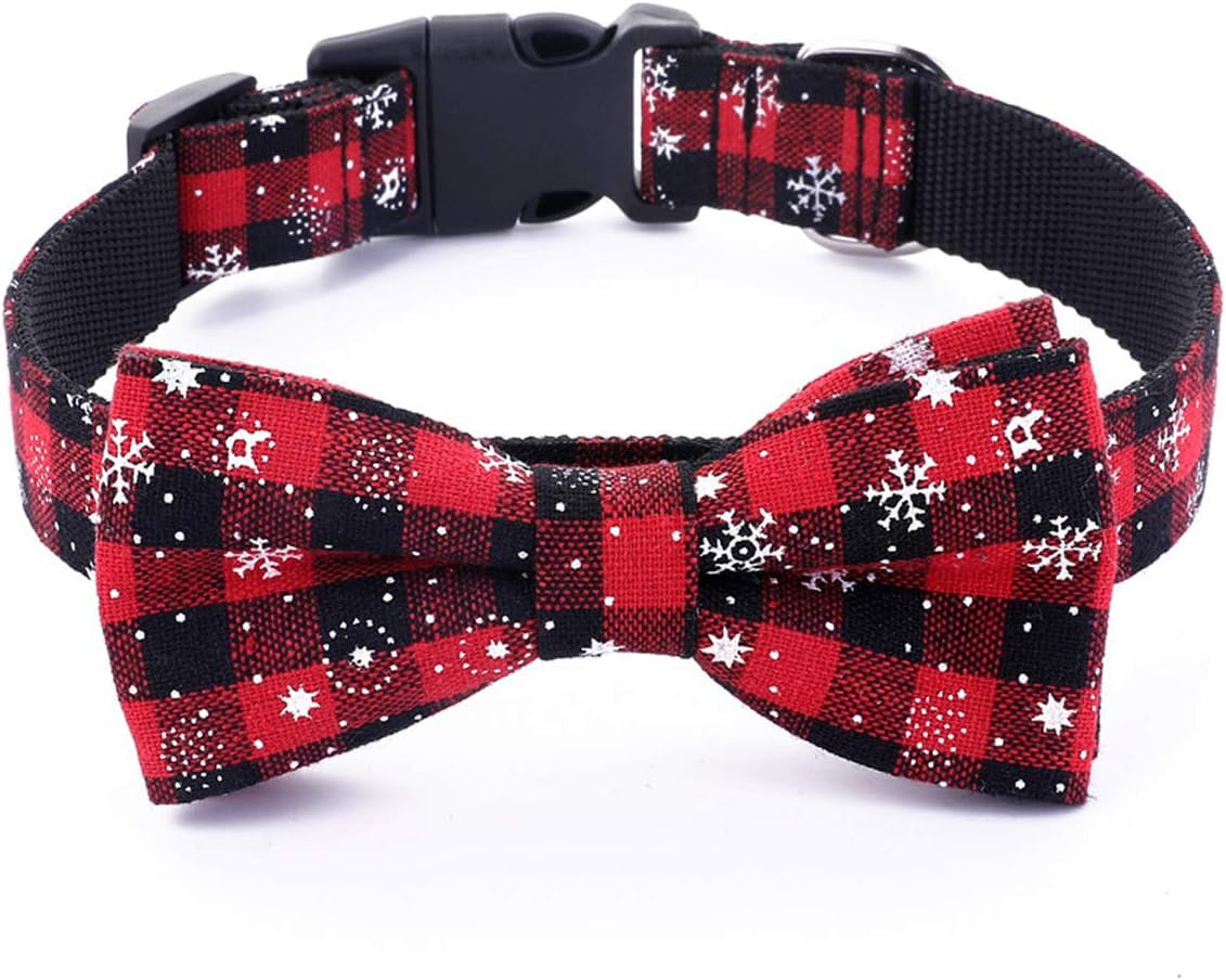 Christmas Dog Collar and Bow Tie with Classic Snowflake Pattern, Adorable Collar with Light Release Buckle Pet Accessories for Puppy Dogs Cats Pets (X-Small)