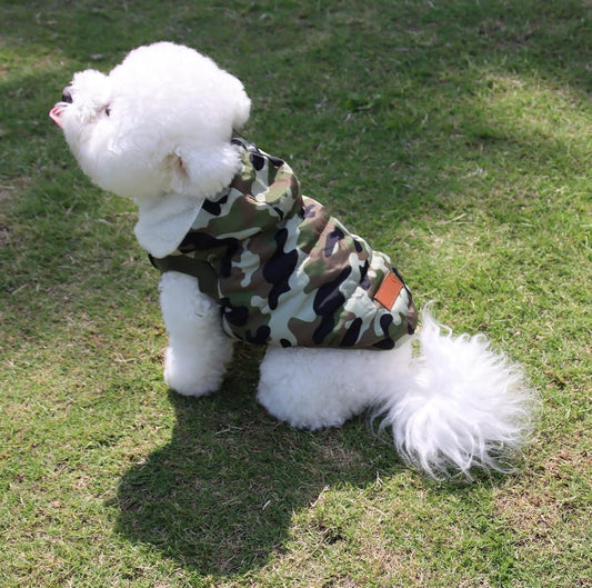 Fleece Lining Extra Warm Dog Hoodie in Winter,Small Dog Jacket Puppy Coats with Hooded,Green Camo XS
