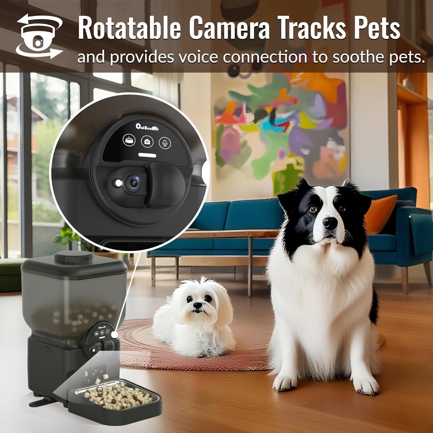Automatic Cat and Dog Feeder - 6L Automatic Cat Food Dispenser with Camera - Wifi App Controlled Timed Smart Feeder - Dog Feeding Station with up to 15 Days of Battery Life after Power Outages