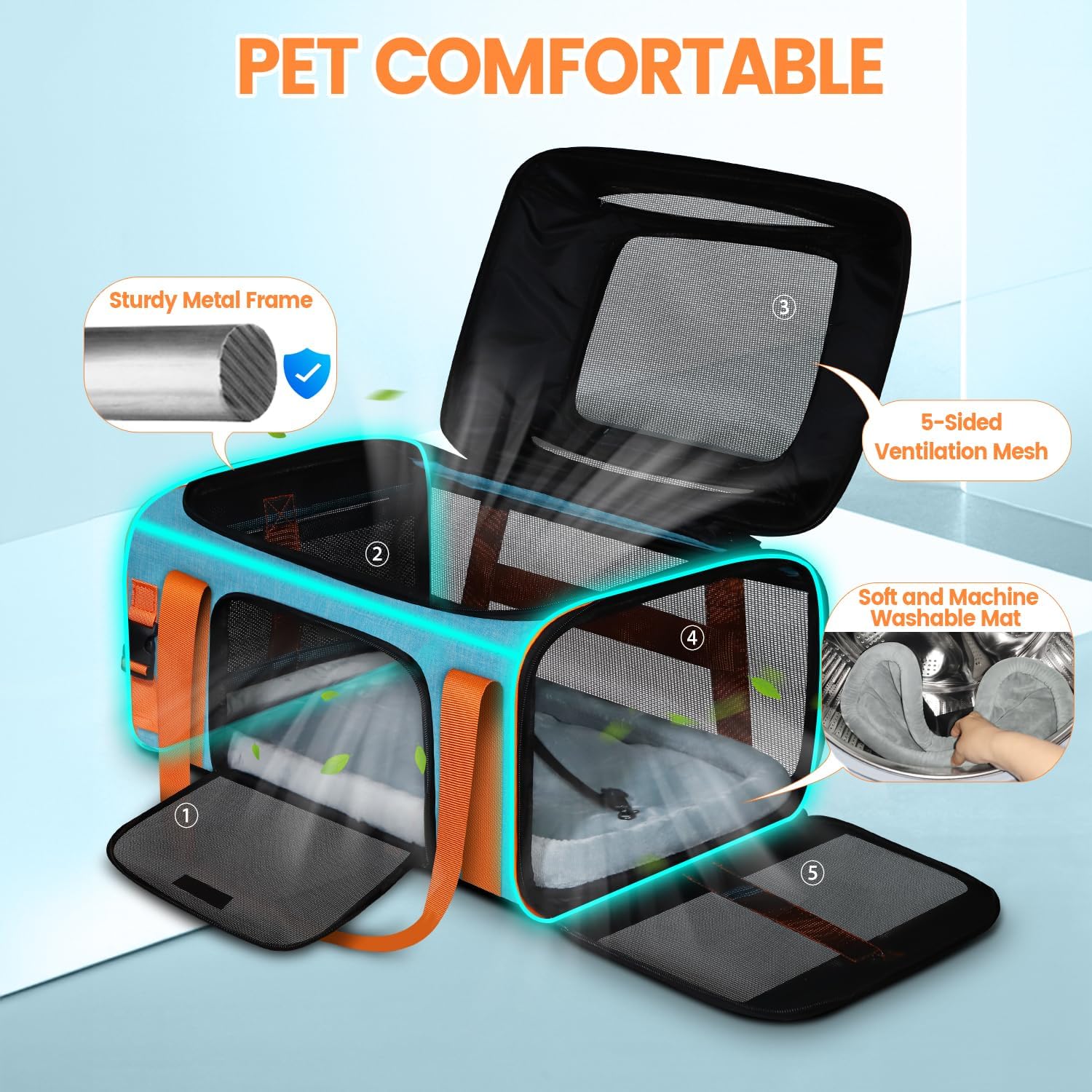 Top-Expandable Pet Carrier with Wheels 19X13X9 Inches Southwest Allegiant Airlines Approved, Soft-Sided Carrier for Small Dog under 12 Lbs and Large Cat under 15 Lbs(Blue)