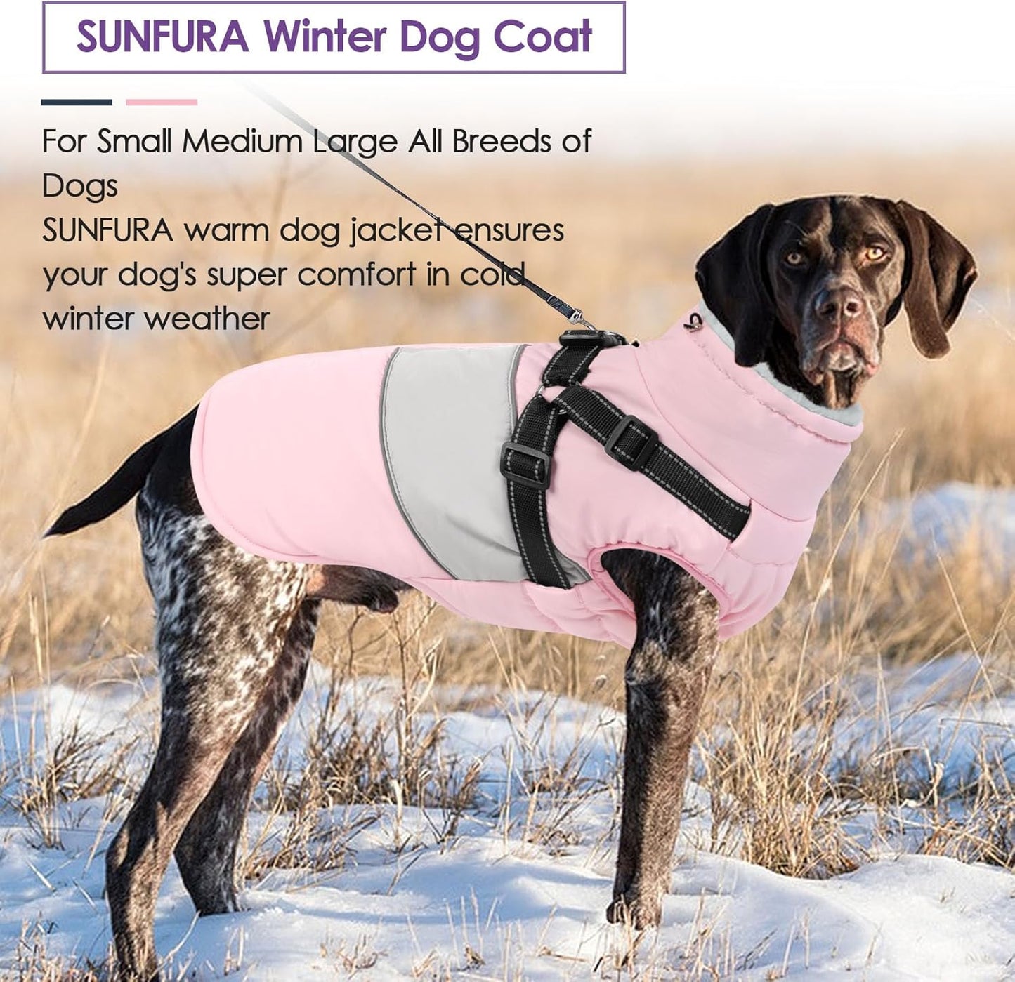 Small Dog Coat with Harness Built In, Warm Dog Jacket Winter with Zipper on Back, Waterproof Pet Snow Jacket Snowsuit Pet Sweater Clothes for Schnauzer, Yorkshire Terrier, Pink S