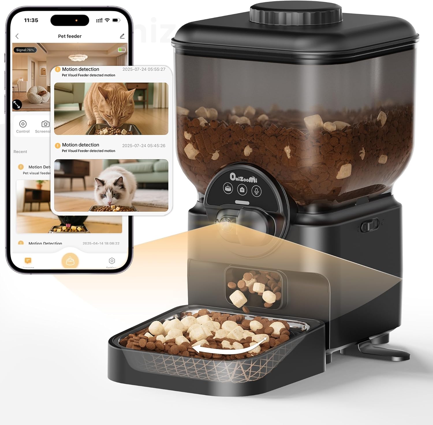 Automatic Cat and Dog Feeder - 6L Automatic Cat Food Dispenser with Camera - Wifi App Controlled Timed Smart Feeder - Dog Feeding Station with up to 15 Days of Battery Life after Power Outages