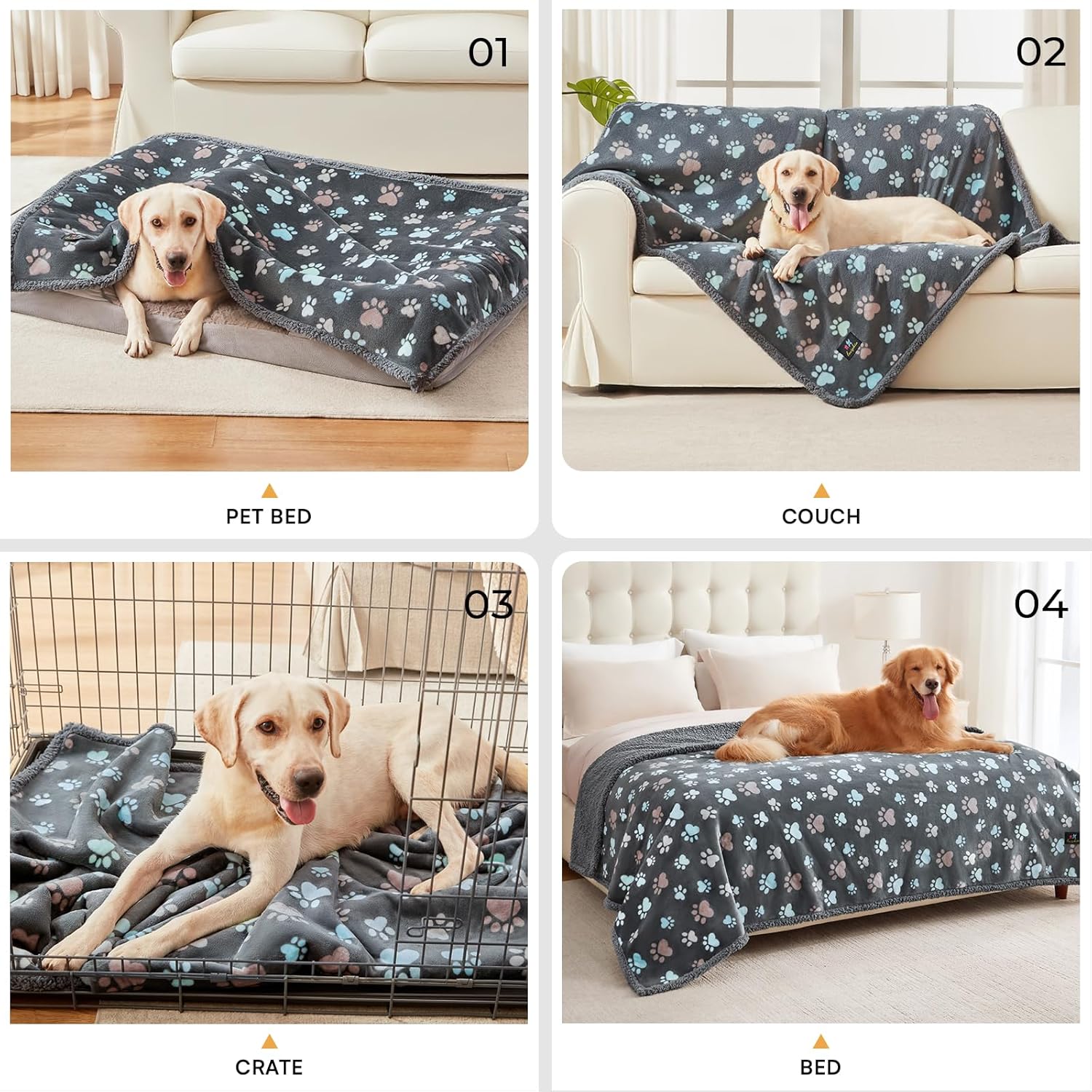 Waterproof Pet Blankets for Couch Sofa Bed Cover Cat Liquid Pee Proof Washable Soft Fluffy Large Dog Blanket Reversible Furniture Protection Puppy Grey Paw Thicken Small（40" X 28"）