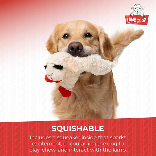 Lamb Chop Dog Plush Toy - Squeaky Dog Toy for Small & Medium Dogs - Extra Soft Plush Dog Toy - Stuffed Animal Dog Toy for Cuddling & Playing - Cute Pet Toy (10", Cream, 5 Squeakers)