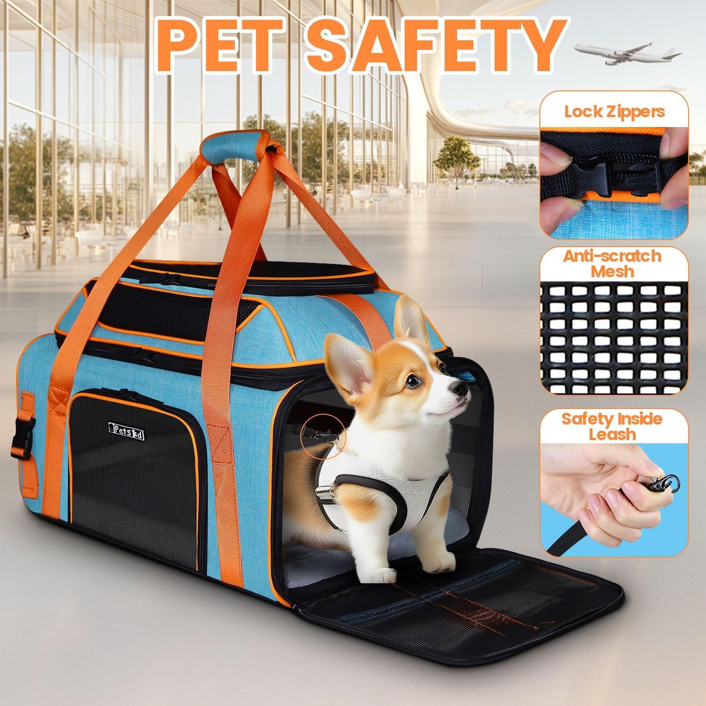Top-Expandable Pet Carrier with Wheels 19X13X9 Inches Southwest Allegiant Airlines Approved, Soft-Sided Carrier for Small Dog under 12 Lbs and Large Cat under 15 Lbs(Blue)