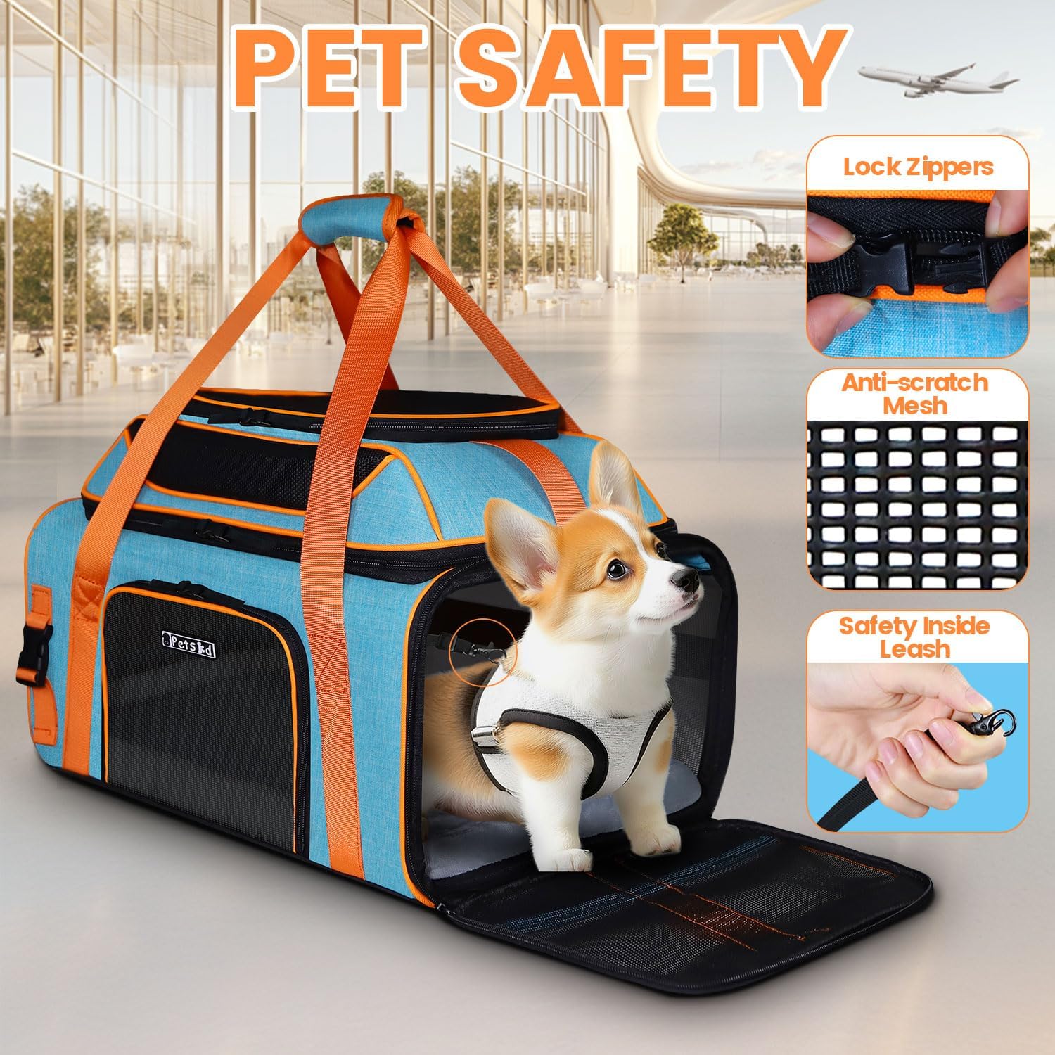 Top-Expandable Pet Carrier with Wheels 19X13X9 Inches Southwest Allegiant Airlines Approved, Soft-Sided Carrier for Small Dog under 12 Lbs and Large Cat under 15 Lbs(Blue)