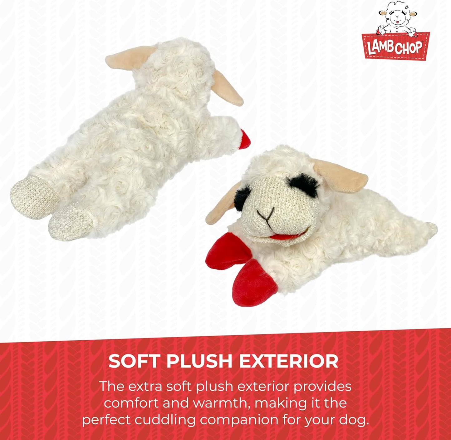 Lamb Chop Dog Plush Toy - Squeaky Dog Toy for Small & Medium Dogs - Extra Soft Plush Dog Toy - Stuffed Animal Dog Toy for Cuddling & Playing - Cute Pet Toy (10", Cream, 5 Squeakers)