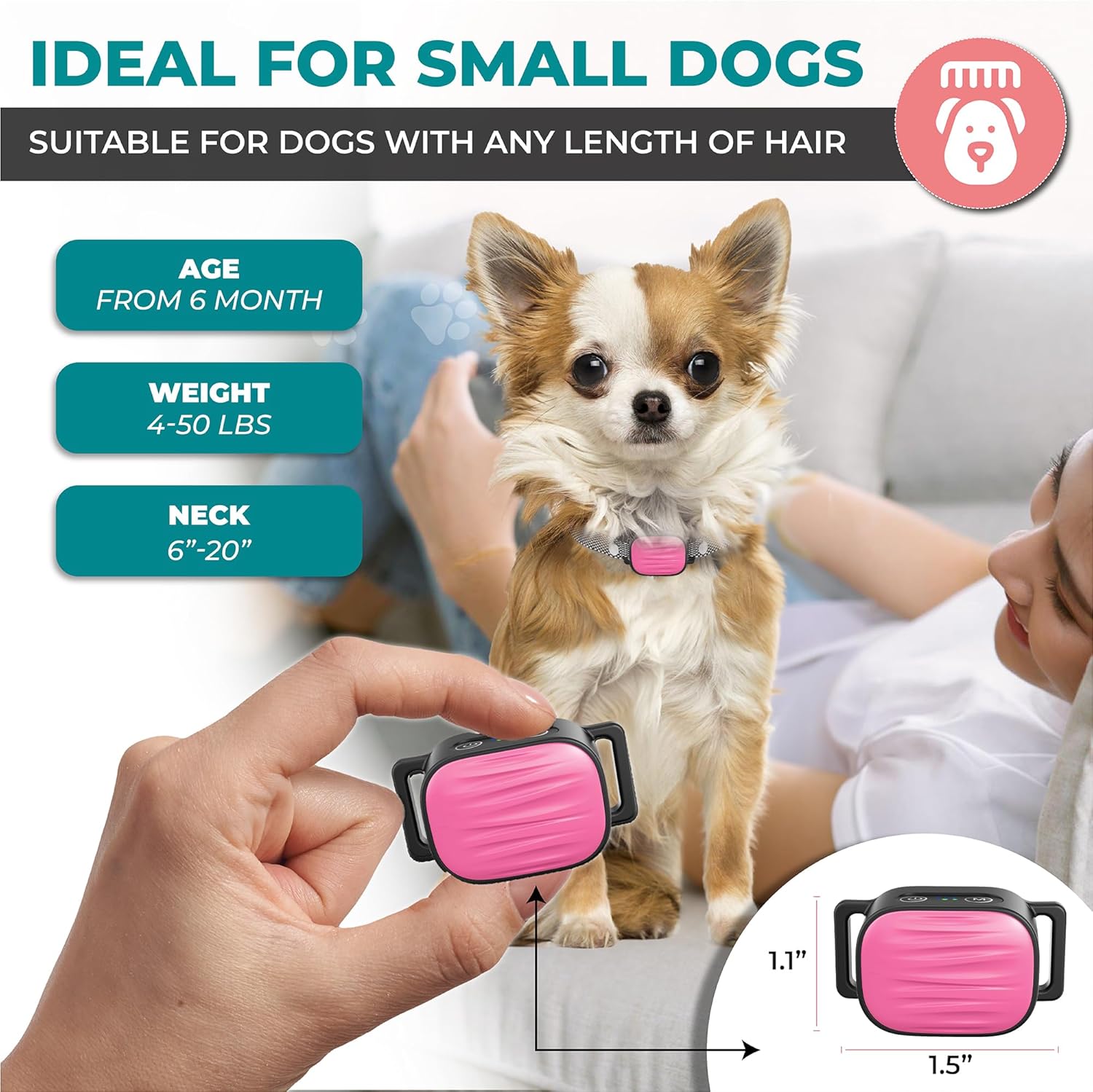 Bark Collar for Small/Medium Dogs, No Shock anti Bark Collar, Rechargeable anti Barking Collar W/2 Vibration & Beep Modes, Waterproof Shockless Smart Dog Stop Barking Control Device (Pink)