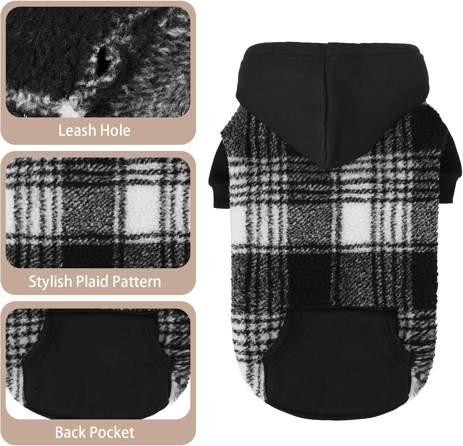 Dog Hoodie Puppy Sweatshirt Warm Dog Sweater Winter Clothes Cold Weather Coats for Small Medium Large Dogs, Black, XL
