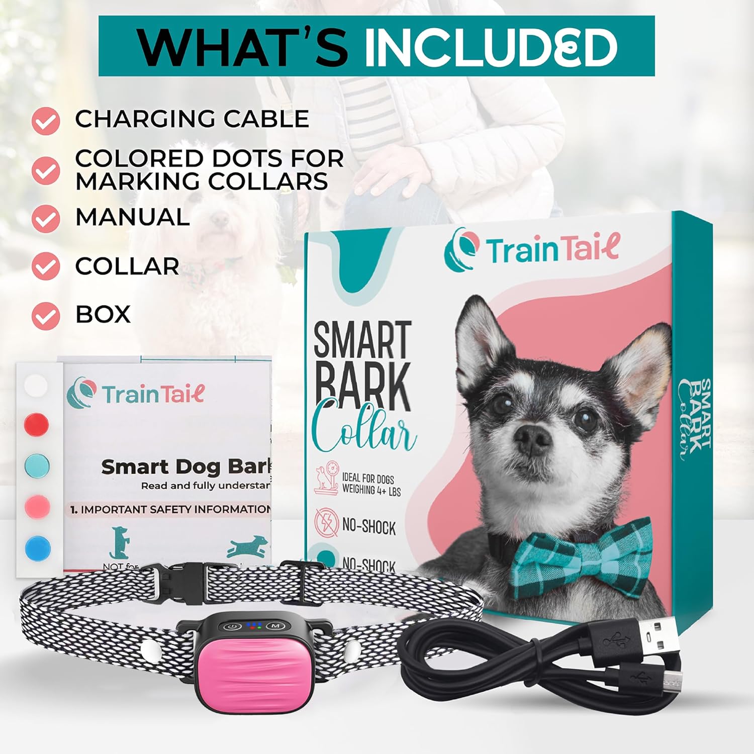 Bark Collar for Small/Medium Dogs, No Shock anti Bark Collar, Rechargeable anti Barking Collar W/2 Vibration & Beep Modes, Waterproof Shockless Smart Dog Stop Barking Control Device (Pink)