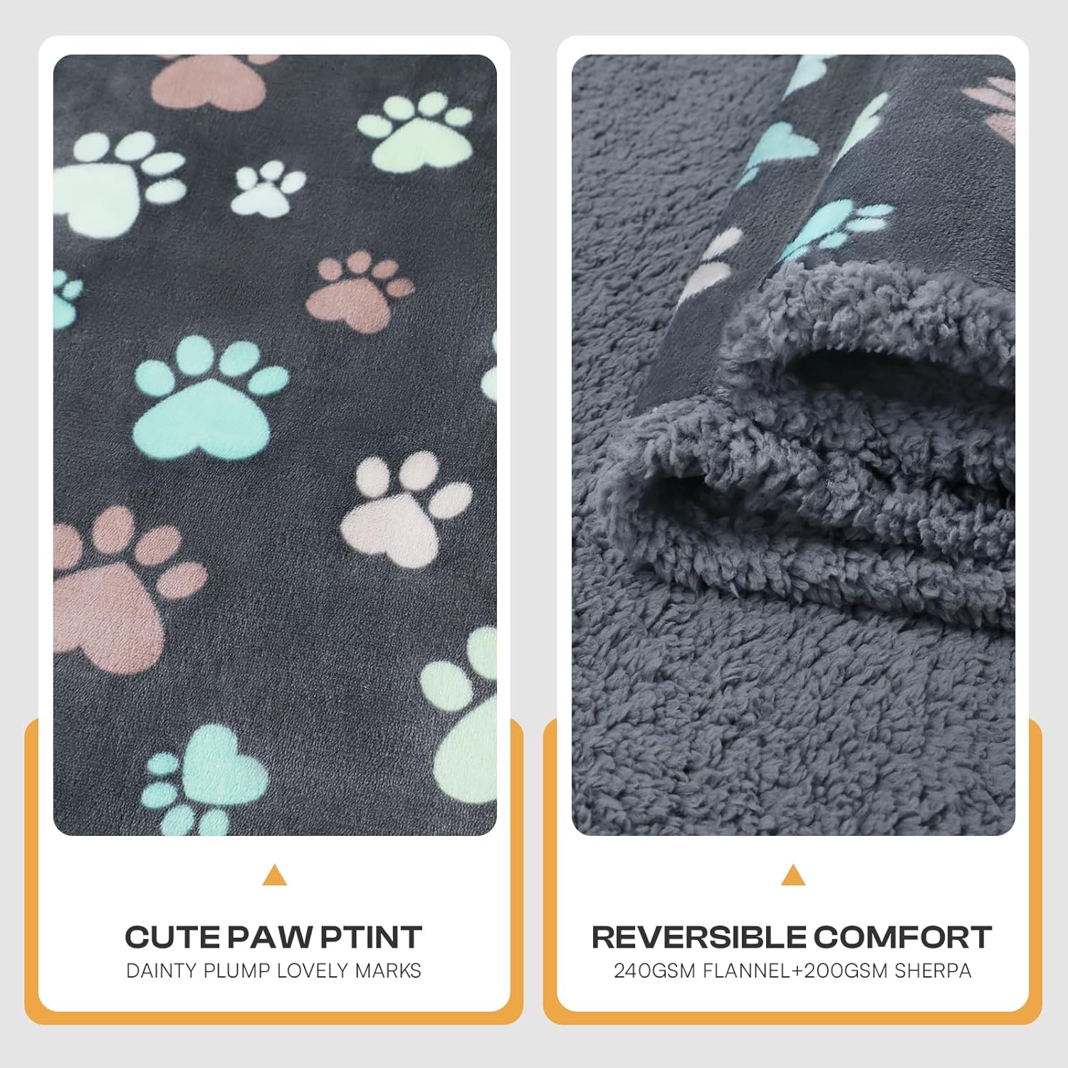 Waterproof Pet Blankets for Couch Sofa Bed Cover Cat Liquid Pee Proof Washable Soft Fluffy Large Dog Blanket Reversible Furniture Protection Puppy Grey Paw Thicken Small（40" X 28"）